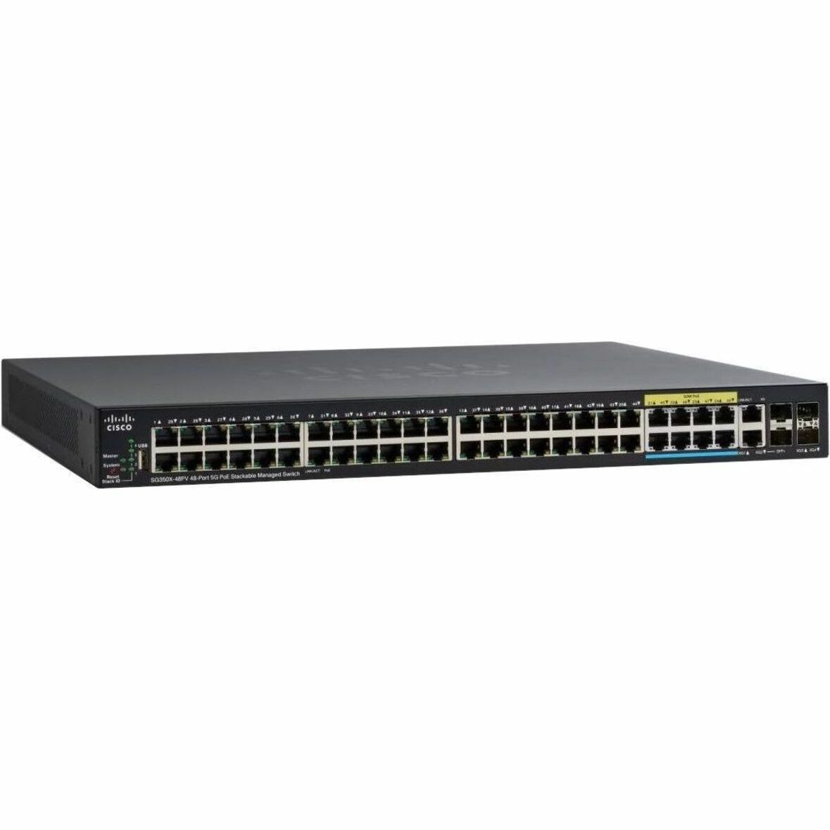 Cisco SG350X-48 Layer 3 Switch - 50 Ports - Manageable - Gigabit Ethernet, 10 Gigabit Ethernet - 10/100/1000Base-T, 10GBase-X, 10GBase-T - Refurbished - 3 Layer Supported - Modular - Twisted Pair, Opt