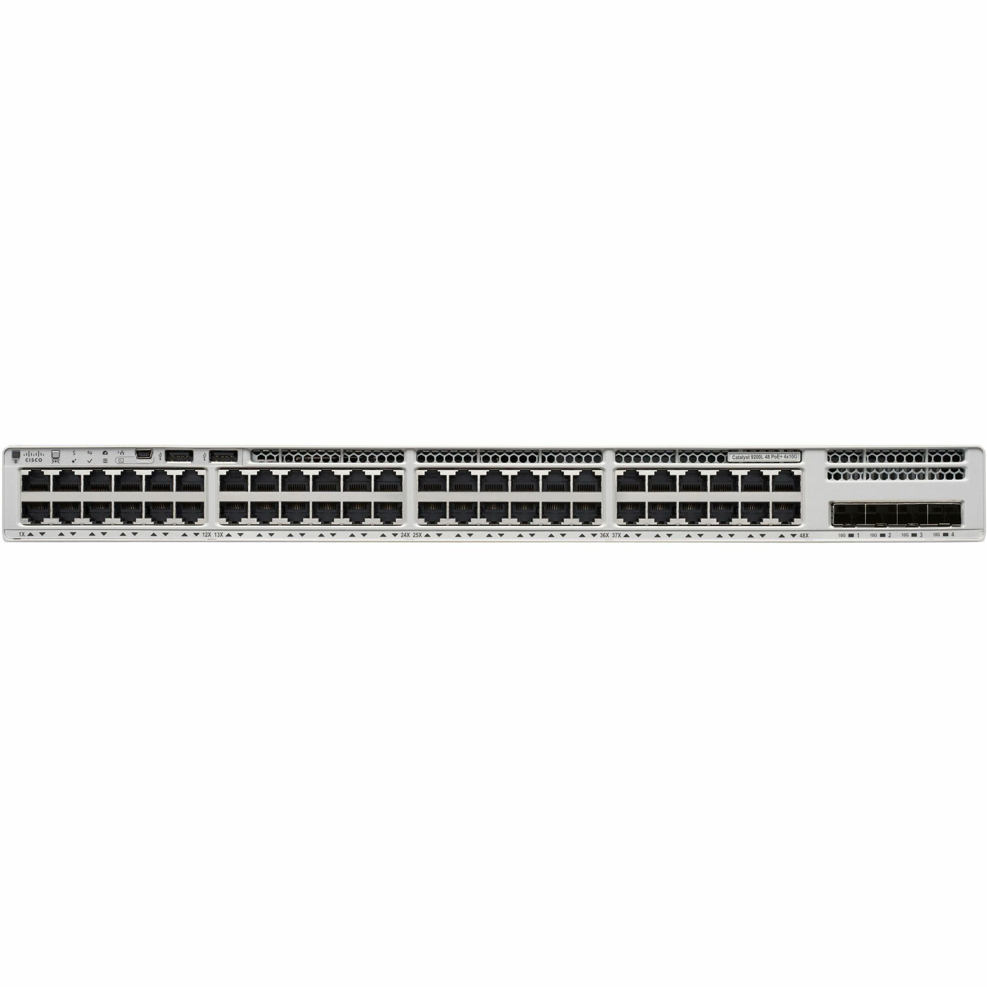 Cisco Catalyst C9200L-48P-4X Ethernet Switch - 48 Ports - Manageable - Gigabit Ethernet, 10 Gigabit Ethernet - 10/100/1000Base-T, 10GBase-X - Refurbished - 3 Layer Supported - Modular - 1000 W Power C