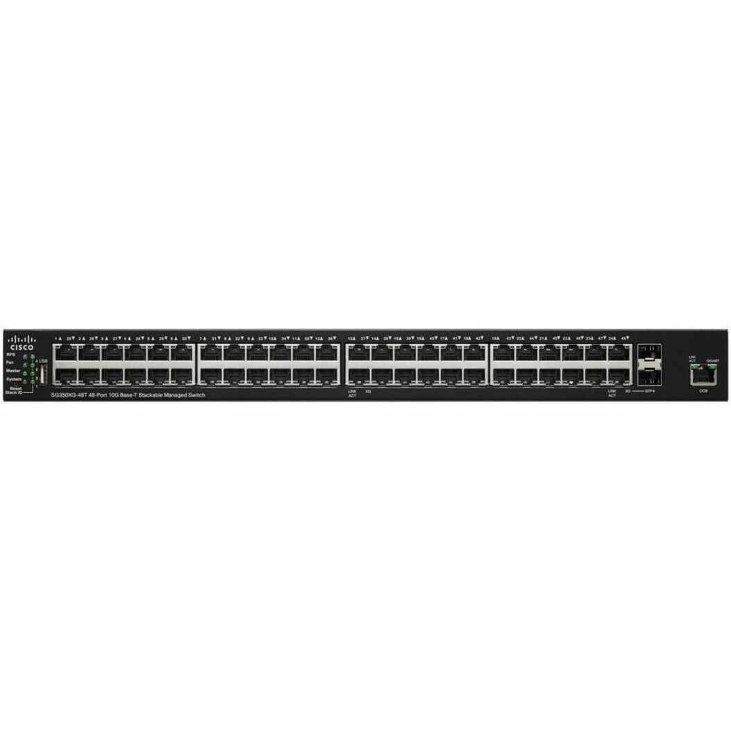 Cisco SG350XG-48T 48-Port 10GBase-T Stackable Managed Switch - 48 Ports - Manageable - 10 Gigabit Ethernet - 10GBase-T - Refurbished - 3 Layer Supported - Modular - Twisted Pair - 1U - Rack-mountable,