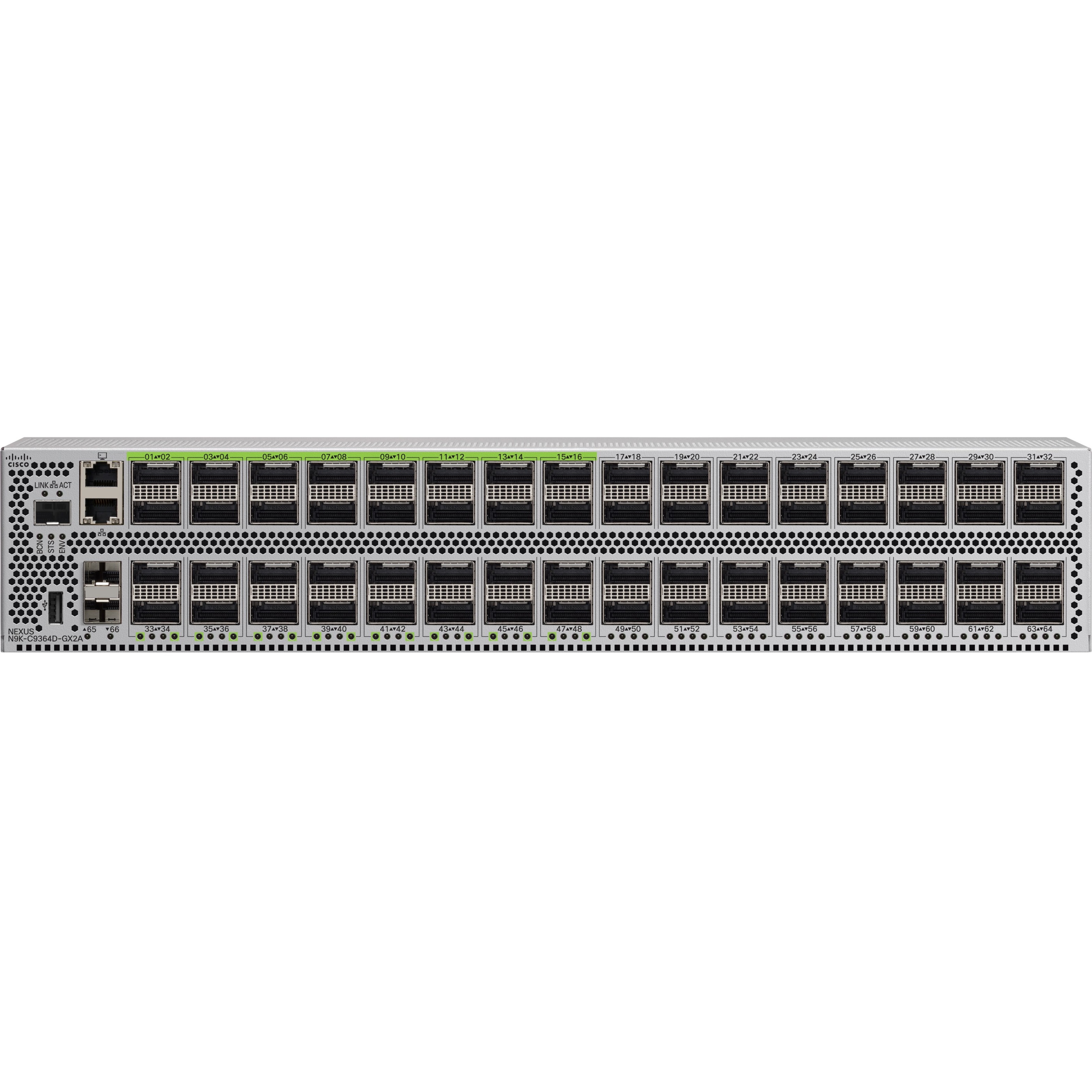 Cisco Nexus 9300-GX2 N9K-C9364D-GX2A Ethernet Switch - 64 Ports - Manageable - 400 Gigabit Ethernet - 2 Layer Supported - Modular - 1324 W Power Consumption - Optical Fiber - 1U - Compact, Rack-mounta