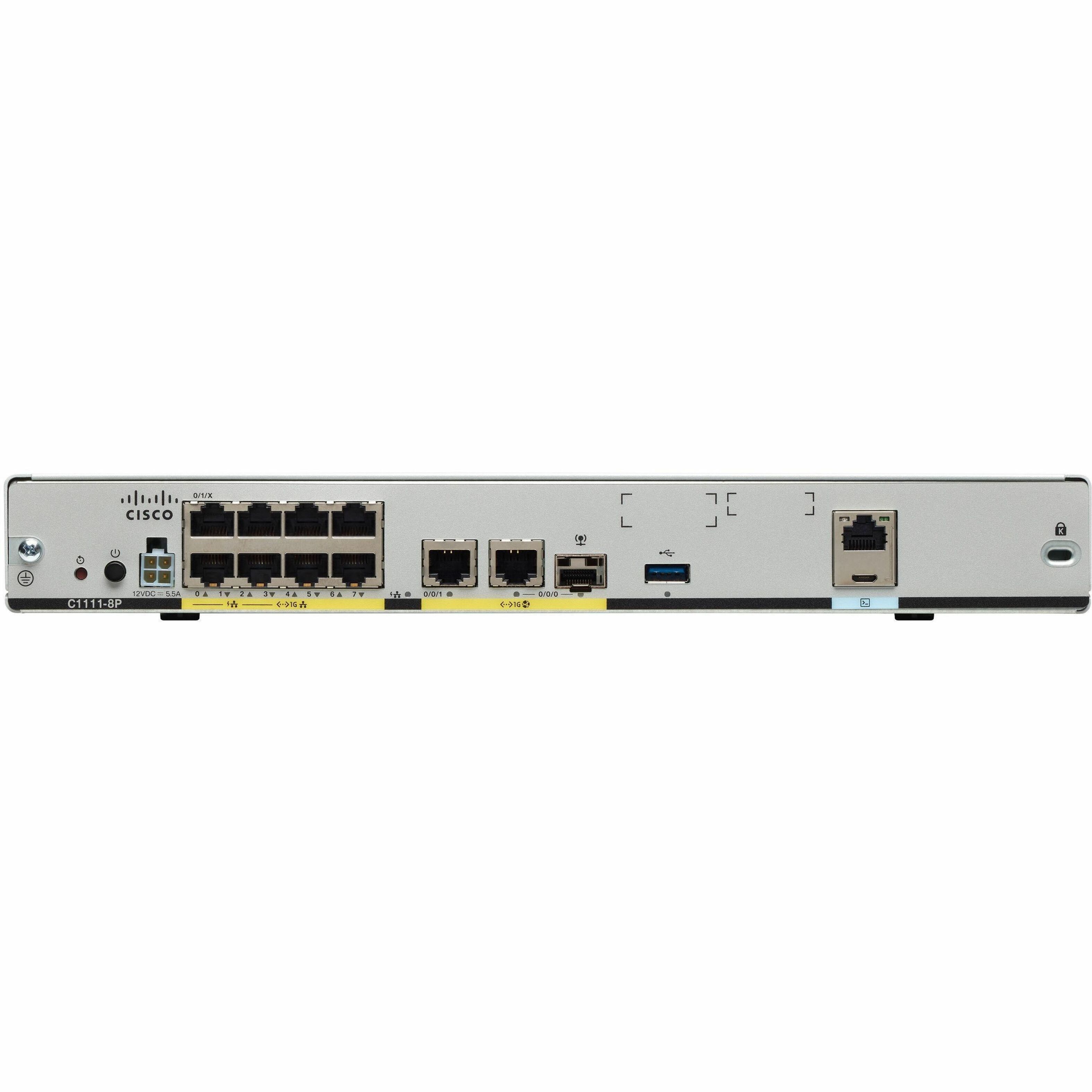 Cisco C1111X-8P Router - Refurbished - 15 Ports - PoE Ports - Management Port - 1 - Gigabit Ethernet - Rack-mountable, Desktop - 1 Year
