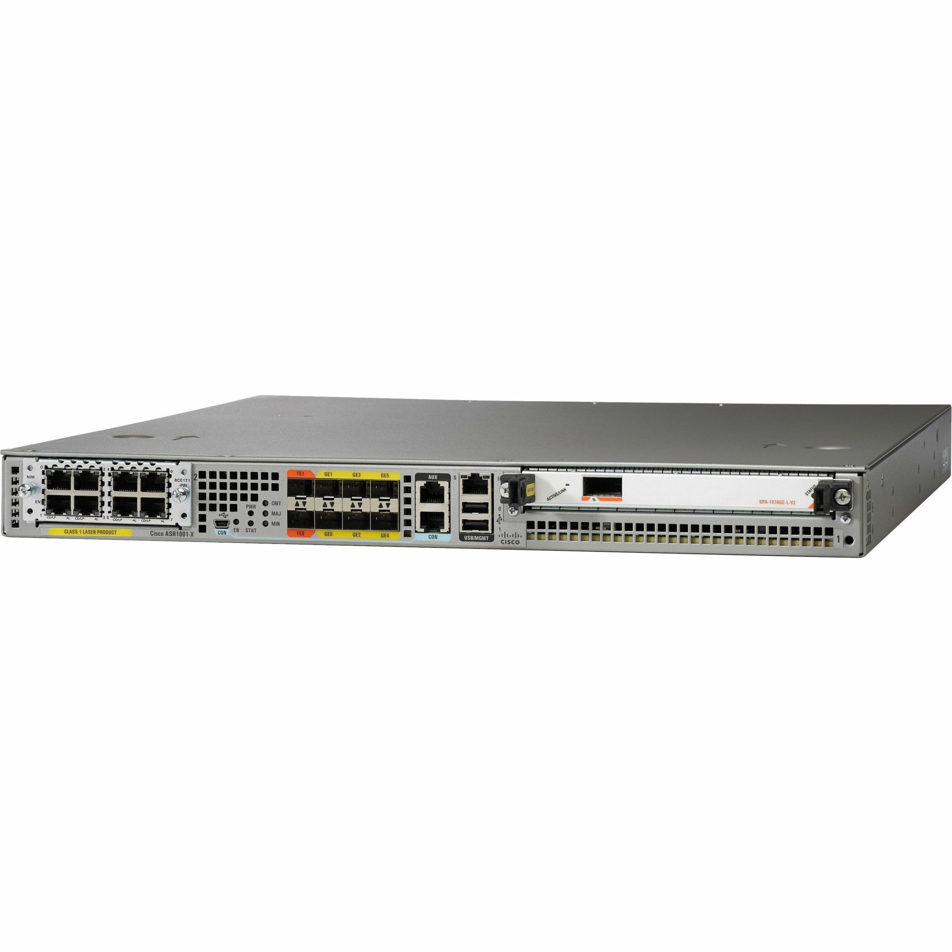 Cisco ASR 1000 Router - Refurbished - Management Port - 8 Network Interface Module (NIM) Slots - 8 GB - 10 Gigabit Ethernet - 1U - Rack-mountable