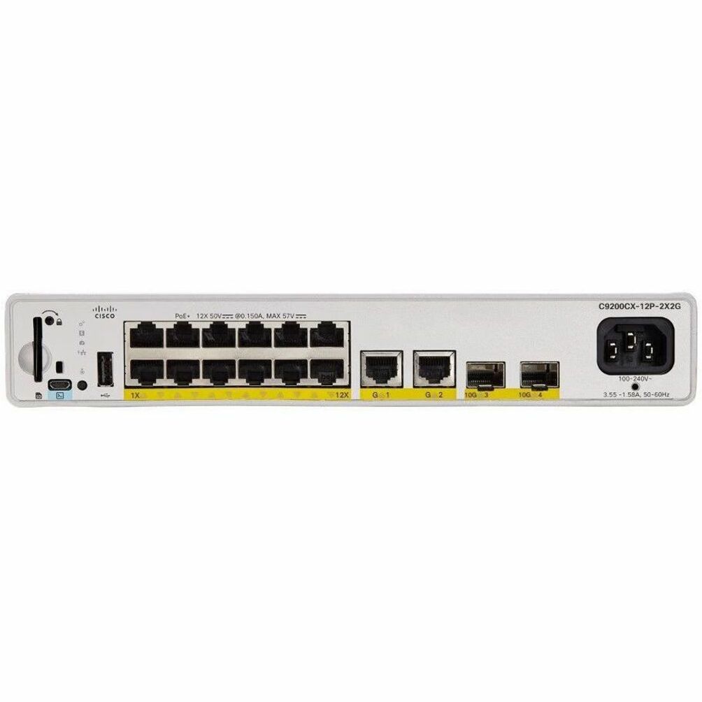 Cisco Catalyst C9200CX-12P-2X2G Ethernet Switch - 12 Ports - Manageable - 10 Gigabit Ethernet, Gigabit Ethernet - 10GBase-T, 10GBase-X, 1000Base-T - 3 Layer Supported - Modular - Optical Fiber, Twiste