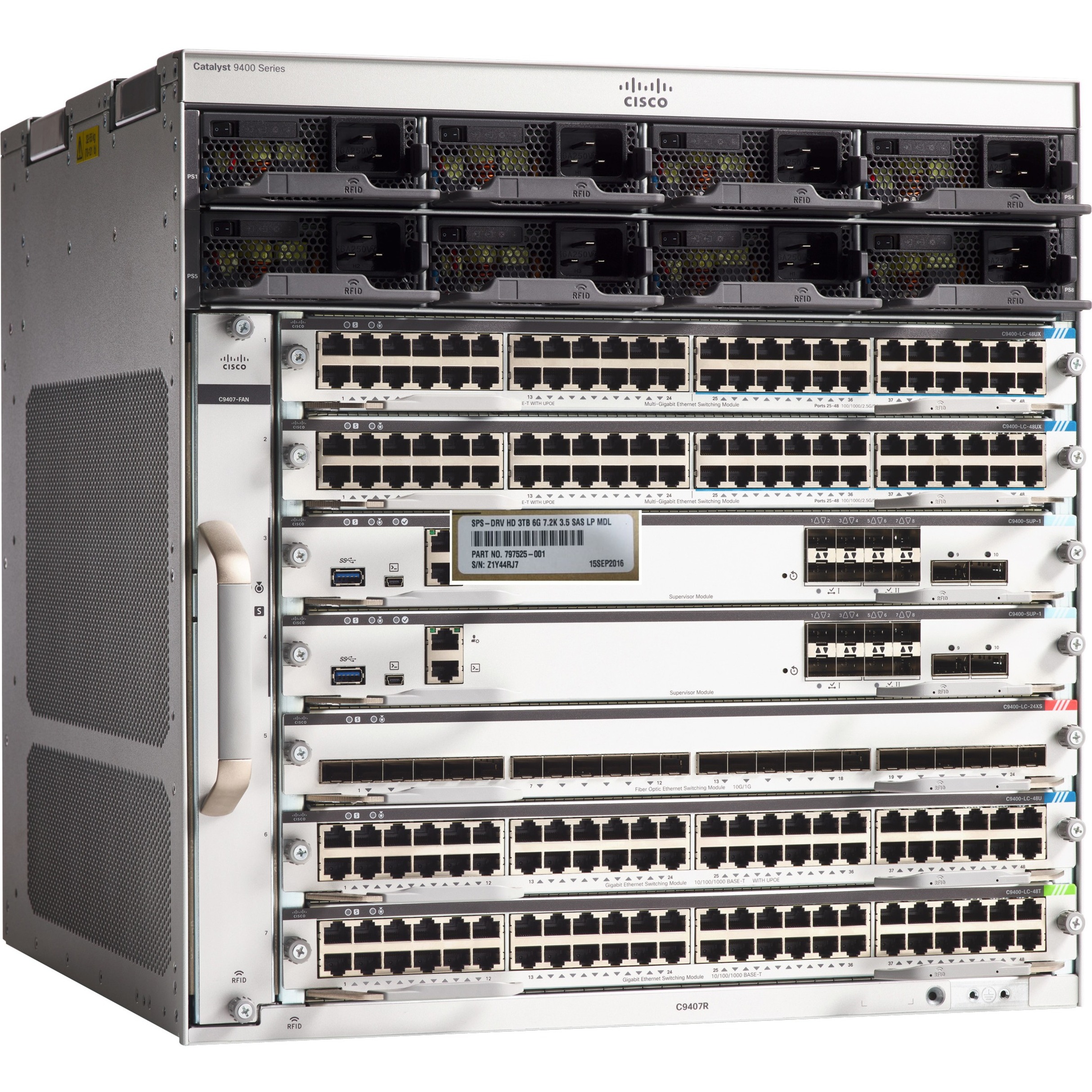 Cisco Catalyst 9400 Series 7 Slot Chassis - Manageable - Gigabit Ethernet - 10/100/1000Base-T - 3 Layer Supported - Modular - 10U - Rack-mountable