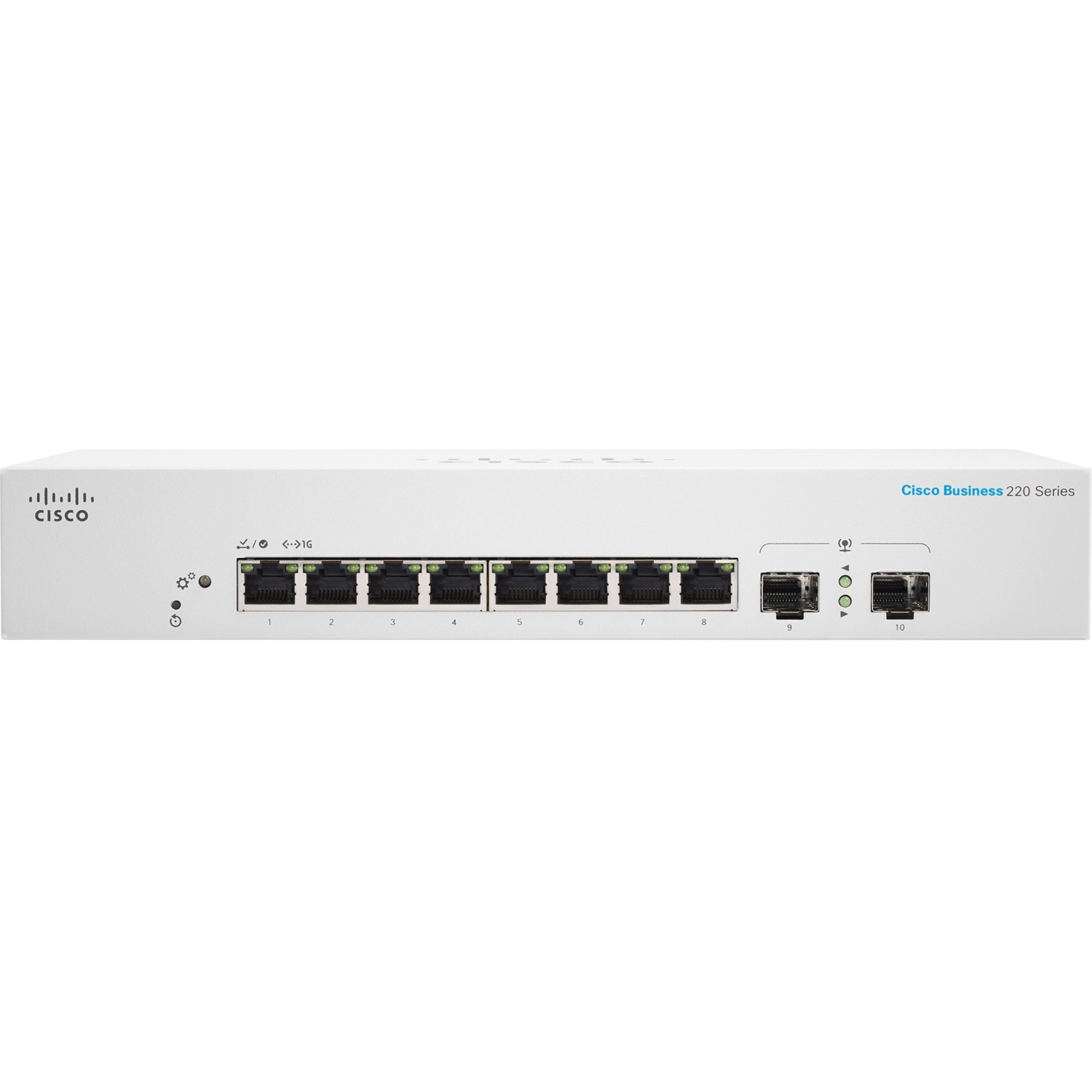 Cisco Business CBS220-8T-E-2G Ethernet Switch - 8 Ports - Manageable - Gigabit Ethernet - 10/100/1000Base-T, 1000Base-X - 2 Layer Supported - Modular - 2 SFP Slots - 5.90 W Power Consumption - Optical