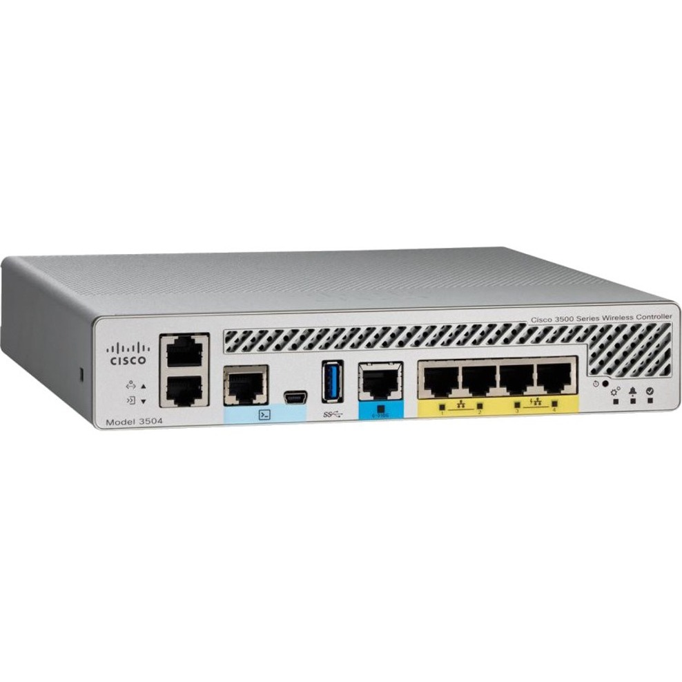 Cisco 3504 IEEE 802.11ac Wireless LAN Controller - 5 GHz, 2.40 GHz - 5 x Network (RJ-45) - Gigabit Ethernet, 5 Gigabit Ethernet - Wall Mountable, Desktop