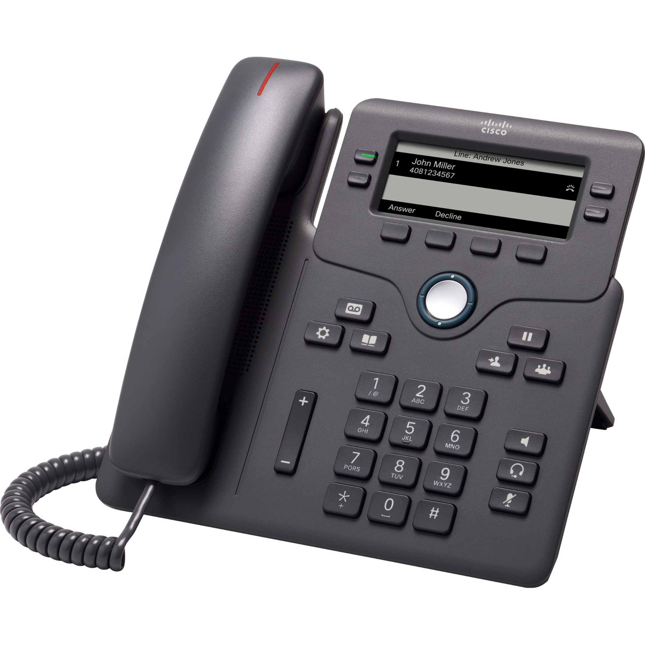 Cisco 6851 IP Phone - Refurbished - Corded - Corded - Wall Mountable, Desktop - Charcoal - 4 x Total Line - VoIP - 2 x Network (RJ-45) - PoE Ports
