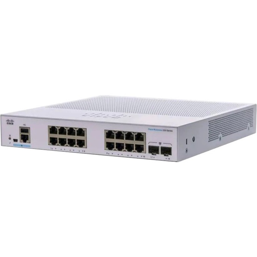 Cisco 250 CBS250-16P-2G Ethernet Switch - 16 Ports - Manageable - Gigabit Ethernet - 1000Base-T, 1000Base-X - Refurbished - 3 Layer Supported - Modular - 2 SFP Slots - 156.40 W Power Consumption - 120