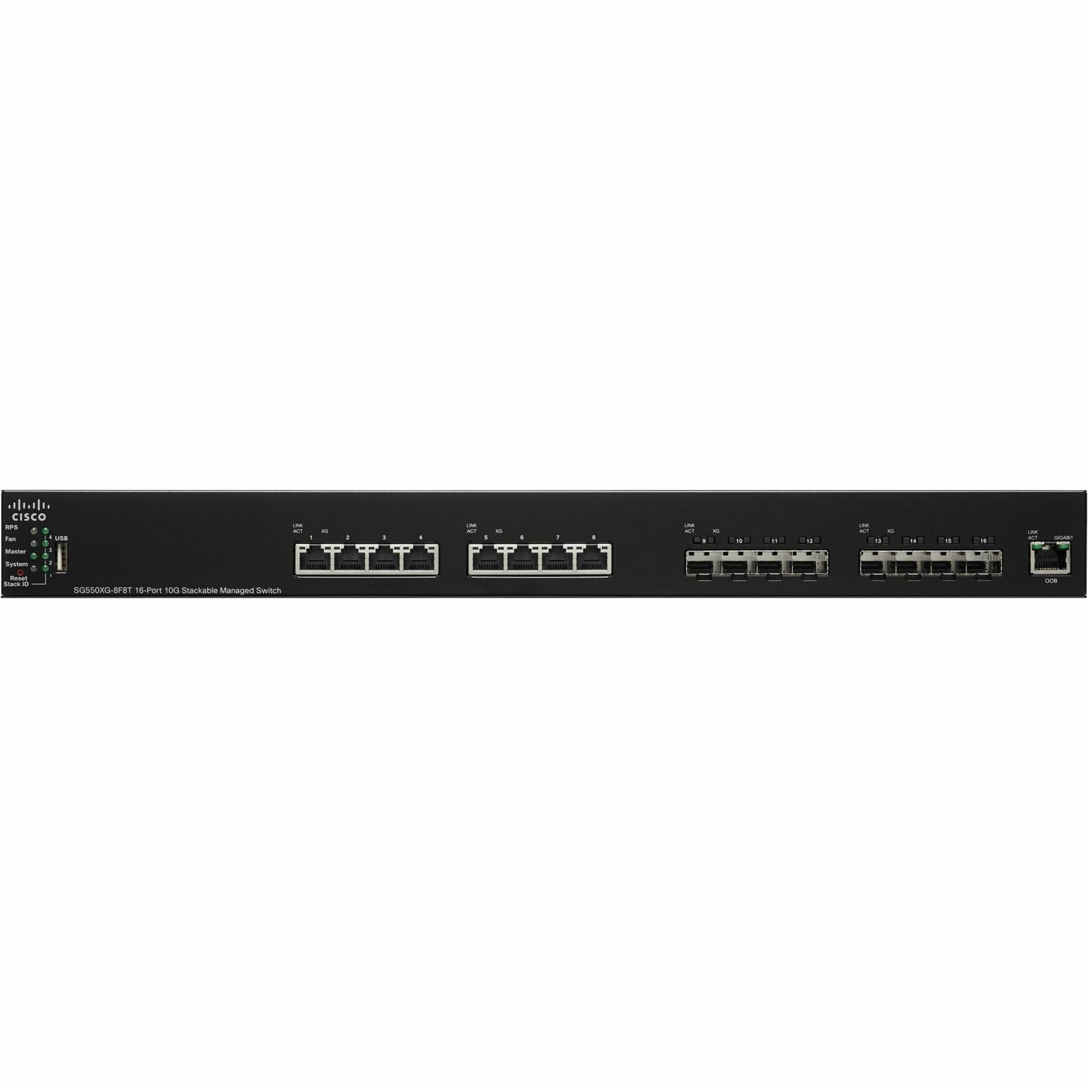 Cisco SG550XG-8F8T 16-Port 10G Stackable Managed Switch - 8 Ports - Manageable - 10 Gigabit Ethernet - 10GBase-T, 10GBase-X - Refurbished - 3 Layer Supported - Optical Fiber, Twisted Pair - Rack-mount