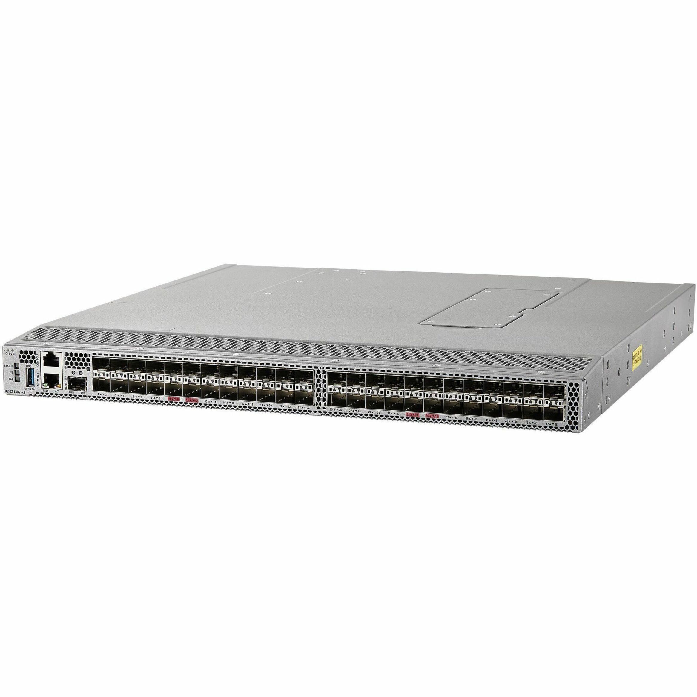 Cisco MDS 9100 9148V Fibre Channel Switch - 48 Ports - 64 Gbit/s - 48 Fiber Channel Ports - Gigabit Ethernet, 64 Gigabit Ethernet - 48 x Total Expansion Slots - SFP+ - 48 x SFP+ Slots - Manageable - R