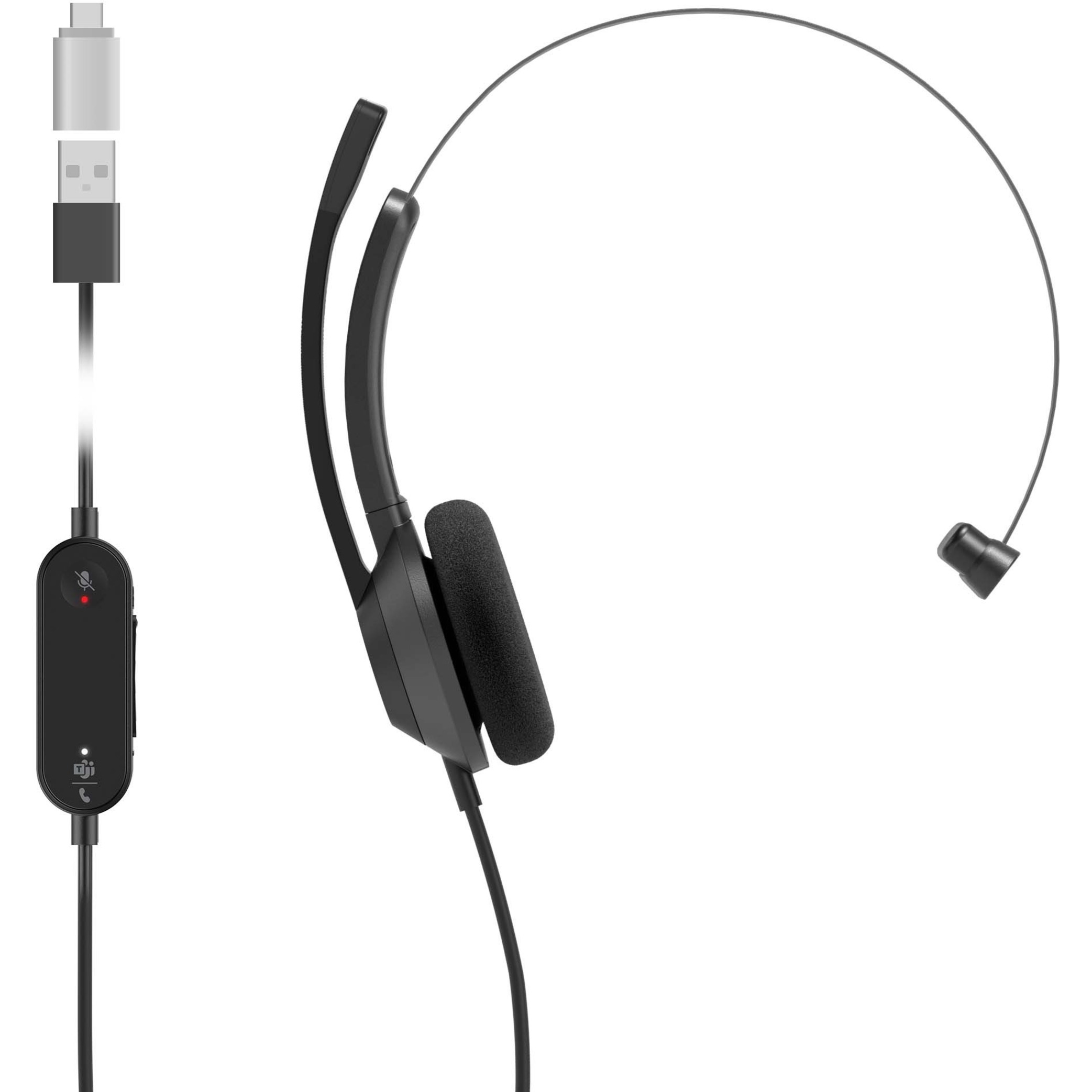 Cisco 321 Headset - Mono - USB Type A, USB Type C - Wired - 32 Ohm - 50 Hz to 18 kHz - On-ear - Monaural - Ear-cup - 7.55 ft Cable - Uni-directional, Noise Cancelling, Electret Condenser Microphone - 