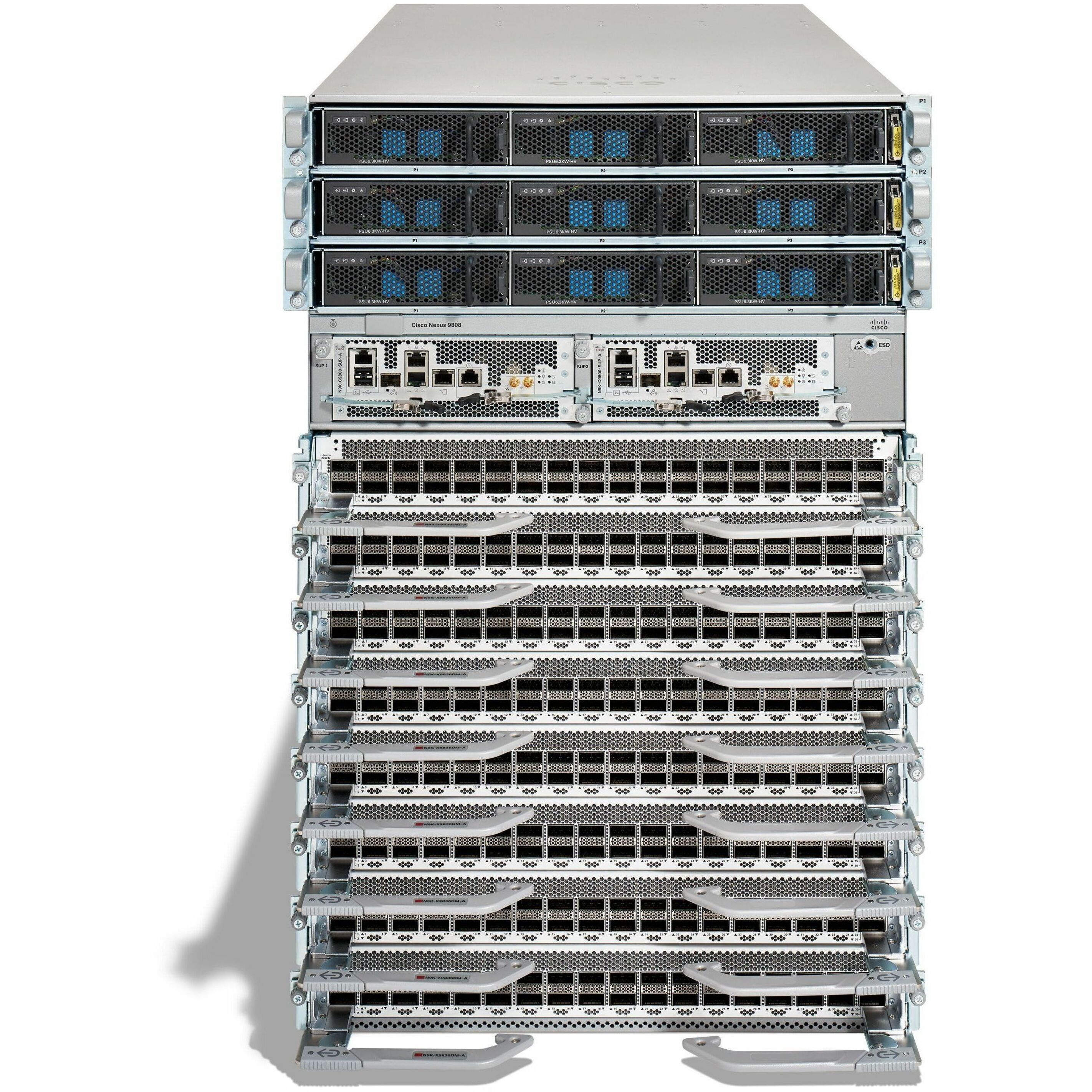 Cisco Nexus 9808 Switch Chassis - Manageable - 400 Gigabit Ethernet, 25 Gigabit Ethernet, 10 Gigabit Ethernet, 50 Gigabit Ethernet - Modular - Gray - 16U - Rack-mountable - 1 Year Limited Warranty