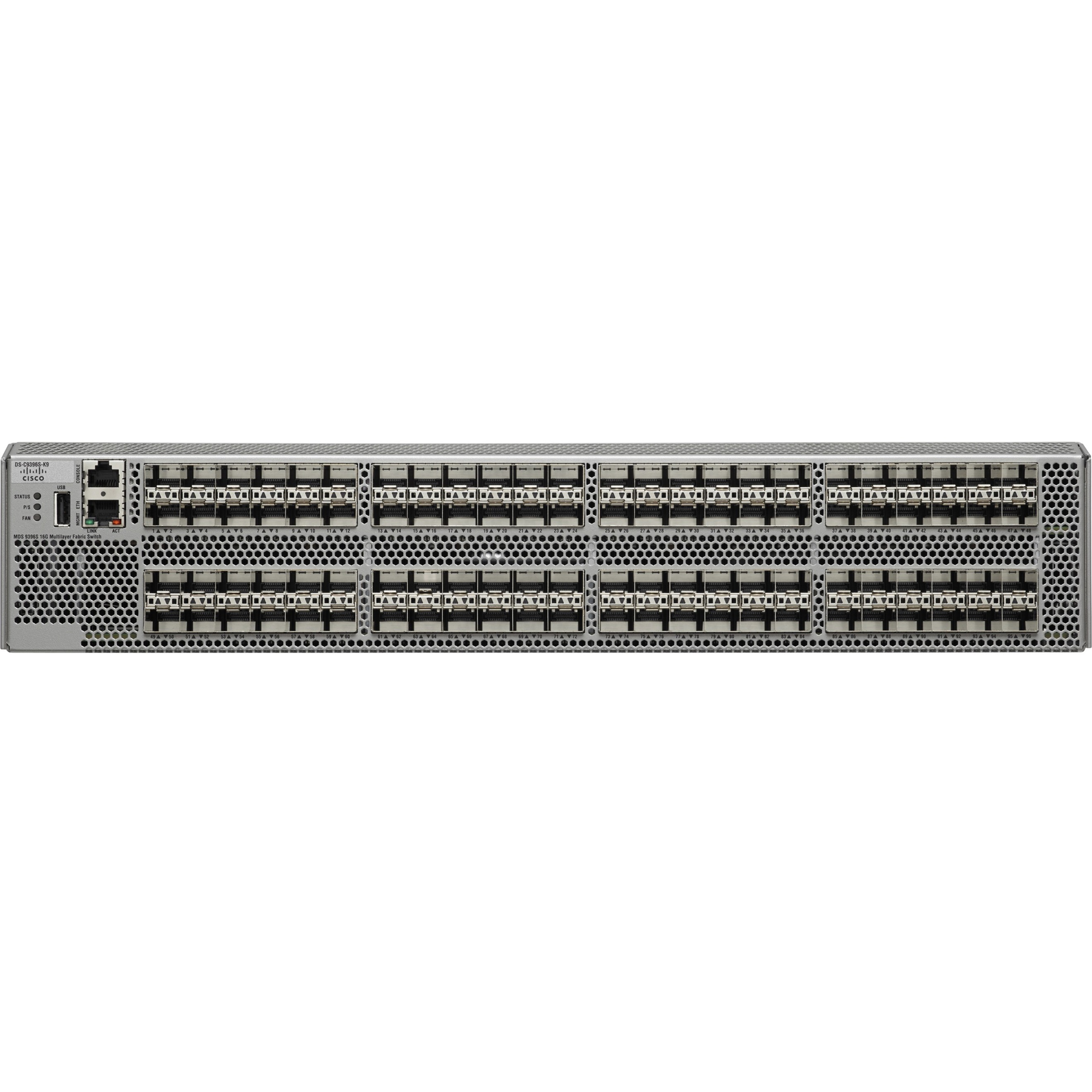 Cisco MDS 9396S 16G FC Switch, with 48 Active Ports (Port-side Exhaust) - 16 Gbit/s - 48 Fiber Channel Ports - 1 x RJ-45SFP+ - Manageable - Rack-mountable - 2U - Redundant Power Supply - Refurbished