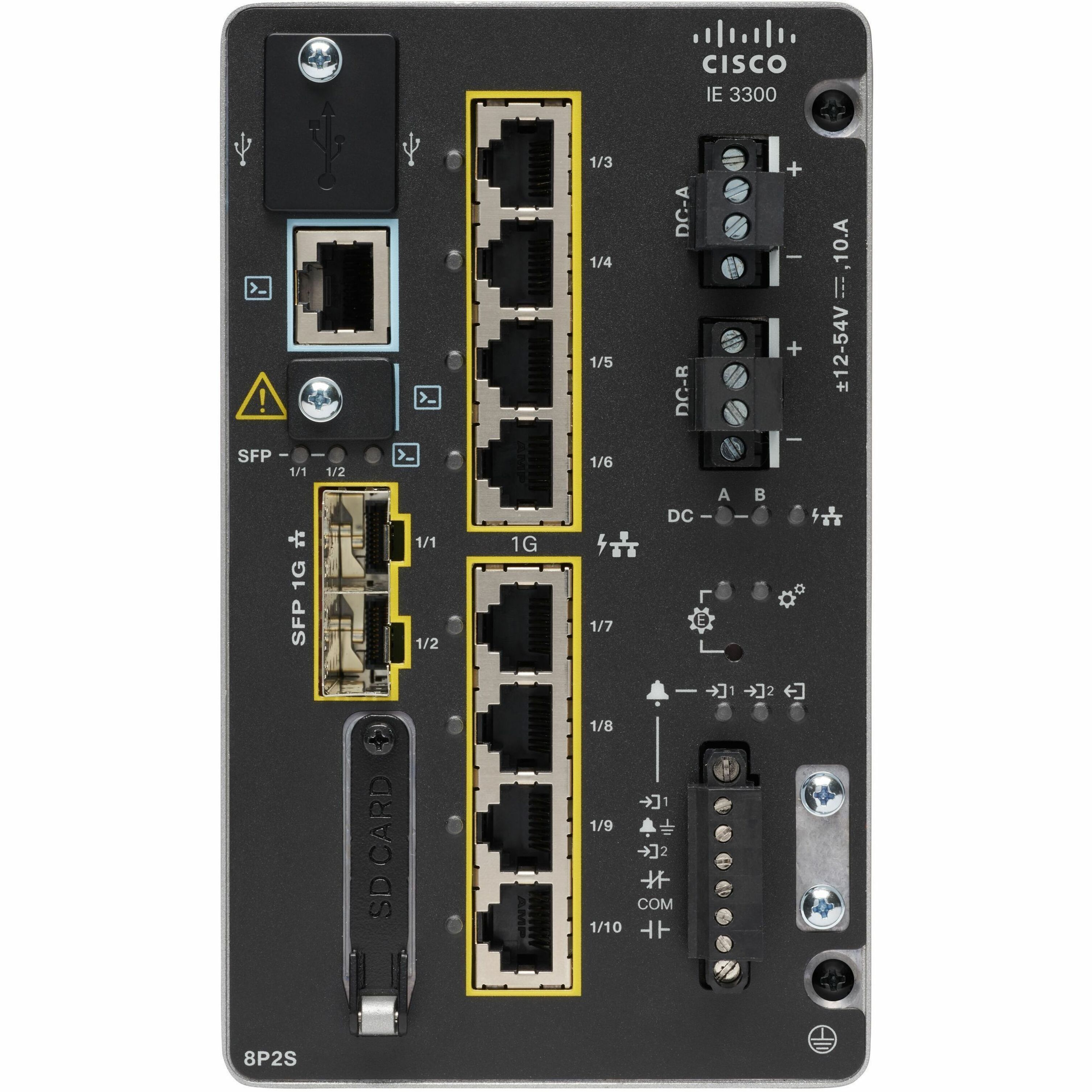 Cisco Catalyst IE-3300-8P2S-A Ethernet Switch - 8 Ports - Manageable - Gigabit Ethernet - 10/100/1000Base-T, 1000Base-X - Refurbished - 3 Layer Supported - Modular - 2 SFP Slots - 32 W Power Consumpti