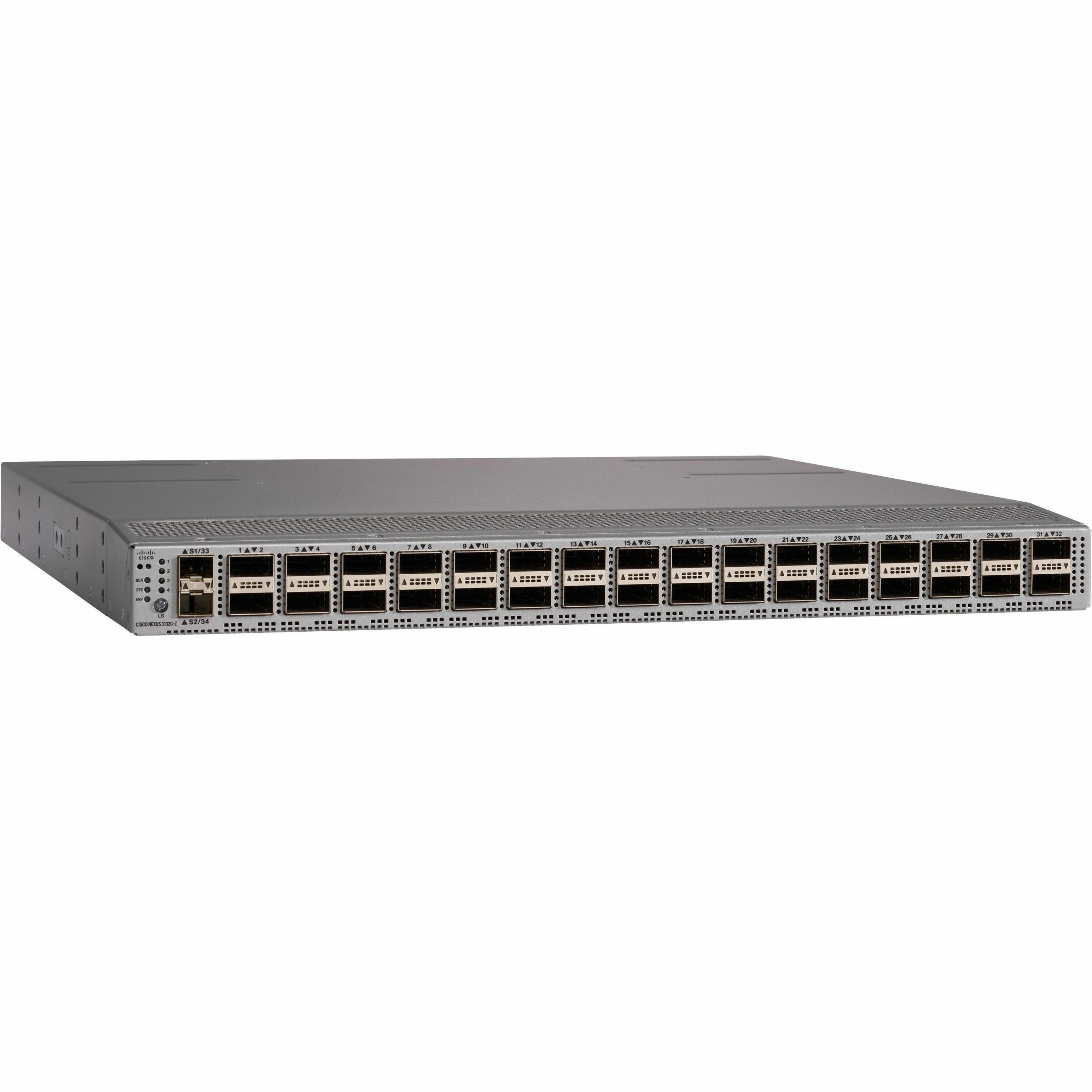 Cisco Nexus 3132C-Z Switch with 32 QSFP28 Spare - Manageable - 10 Gigabit Ethernet, 100 Gigabit Ethernet - 10GBase-X, 100GBase-X - Refurbished - 3 Layer Supported - Modular - Optical Fiber - Rack-moun