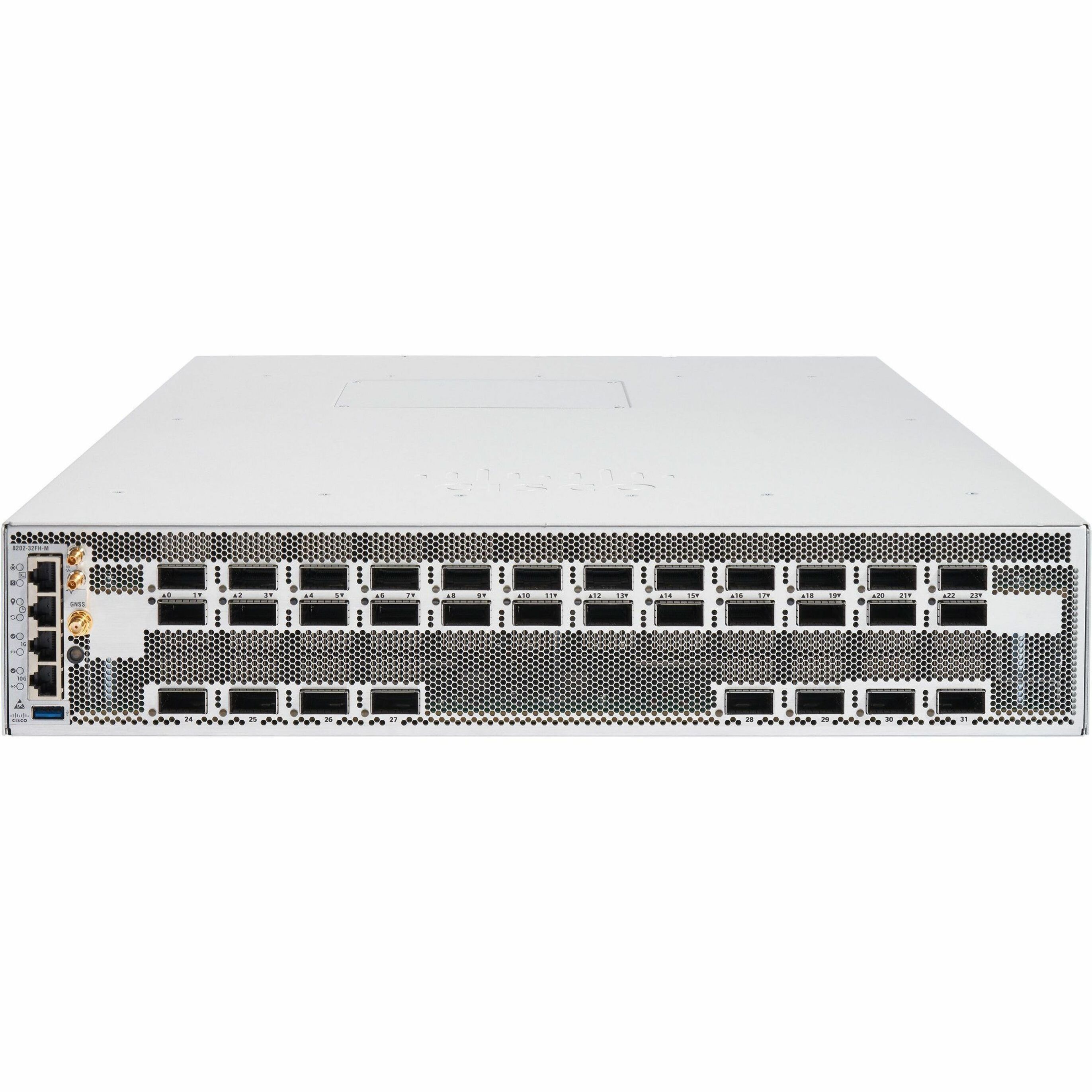 Cisco 8202-32FH-M Router Chassis - Management Port - 32 QSFP56-DD Slots - 64 GB - 400 Gigabit Ethernet - 2U - Rack-mountable - 1 Year