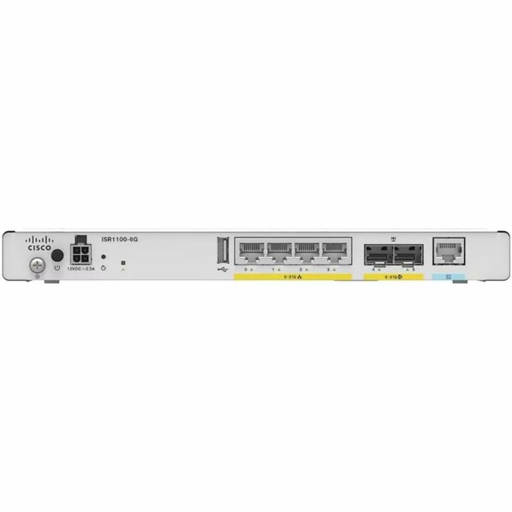 Cisco ISR1100-6G 1 SIM Cellular, Ethernet Wireless Integrated Services Router - Refurbished - 4G - LTE - 2 x Antenna - 3 x Network Port - 1 x Broadband Port - USB - Gigabit Ethernet - VPN Supported