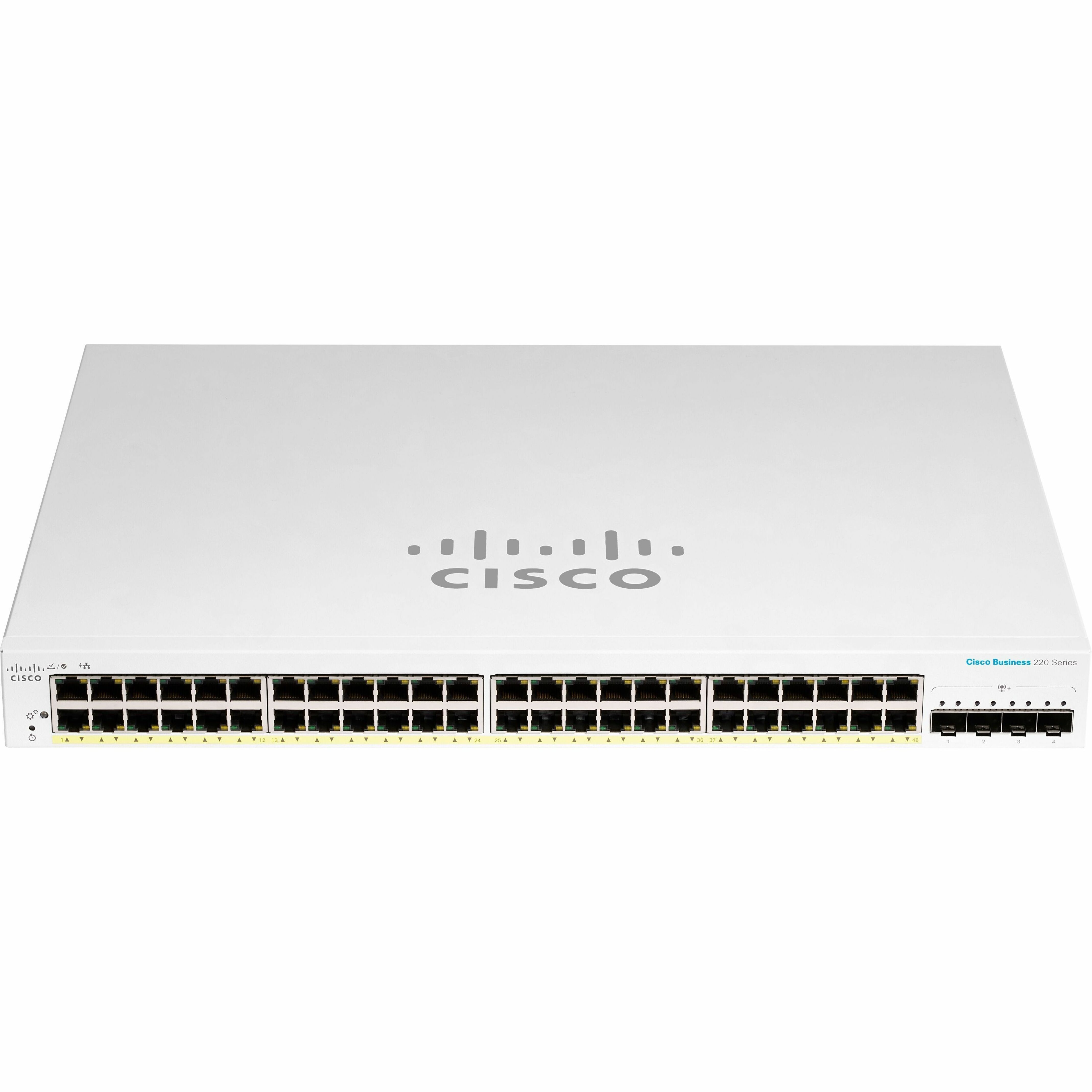 Cisco Business CBS220-48P-4X Ethernet Switch - 48 Ports - Manageable - Gigabit Ethernet, 10 Gigabit Ethernet - 10/100/1000Base-T, 10GBase-X - Refurbished - 2 Layer Supported - Modular - 55.10 W Power 