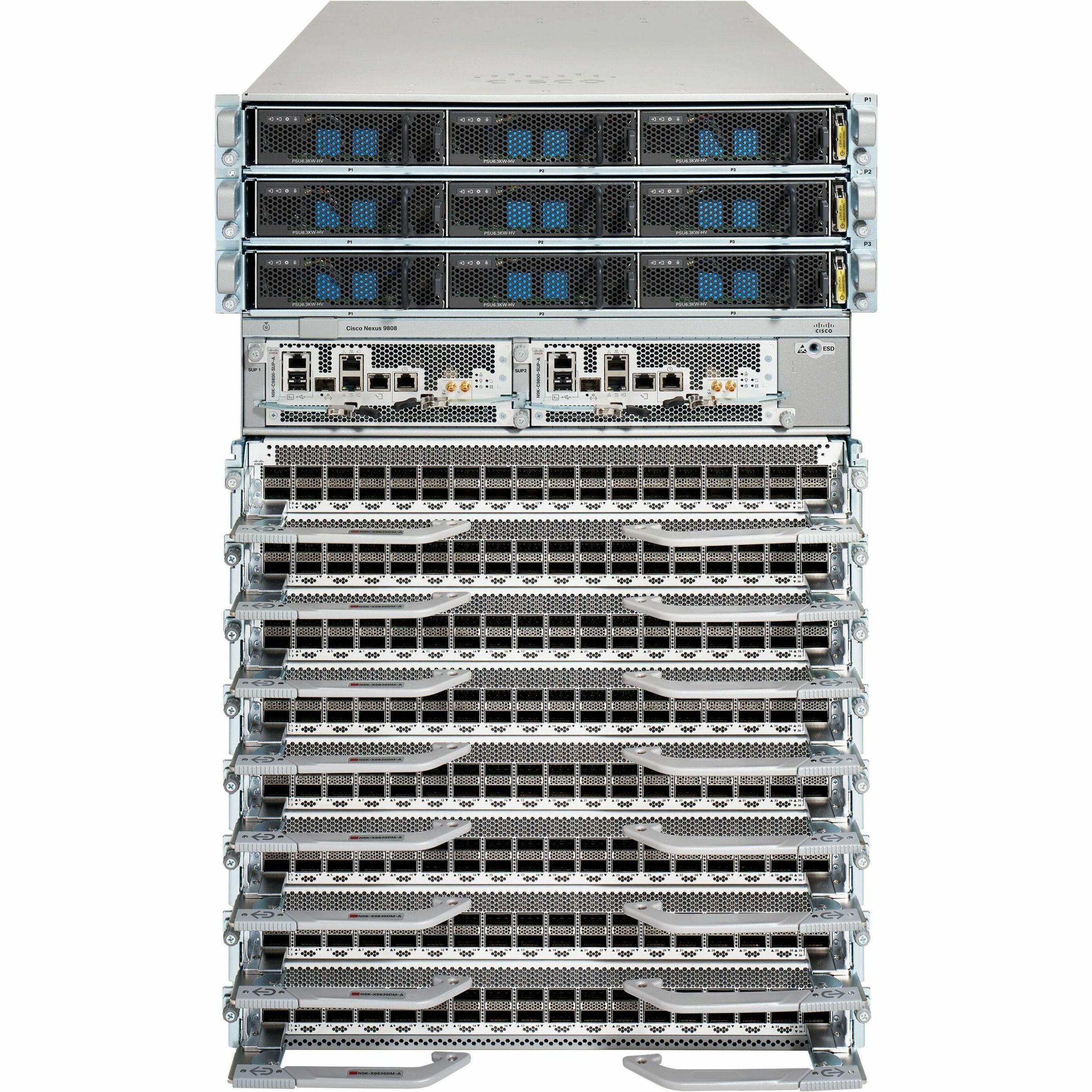 Cisco Nexus 9808 Switch Chassis - 100 Gigabit Ethernet, 400 Gigabit Ethernet - 100GBase-X - 2 Layer Supported - Modular - Optical Fiber - 16U - Rack-mountable - 1 Year Limited Warranty