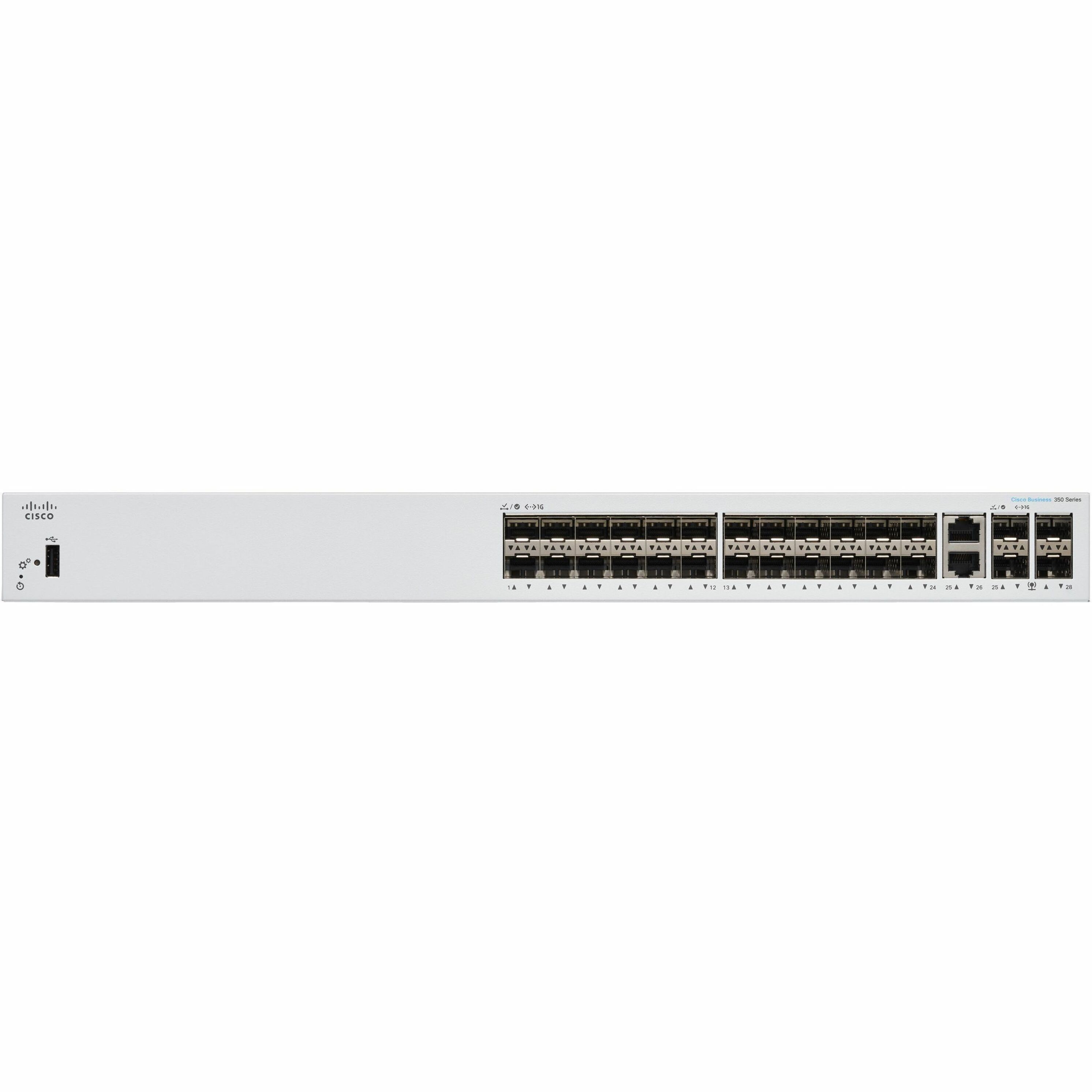 Cisco Business CBS350-24S-4G Ethernet Switch - 2 Ports - Manageable - Gigabit Ethernet - 1000Base-X, 1000Base-T - Refurbished - 3 Layer Supported - Modular - 28 SFP Slots - 34.30 W Power Consumption -