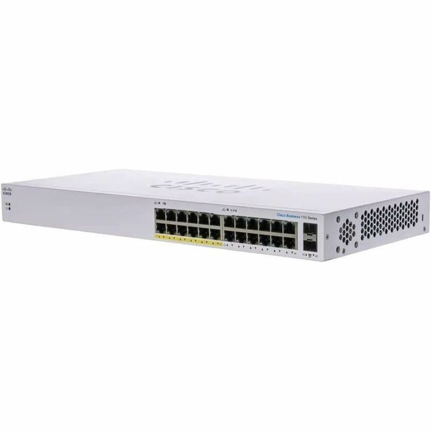 Cisco Business 110 CBS110-24T Ethernet Switch - 24 Ports - Gigabit Ethernet - 10/100/1000Base-T, 1000Base-X - 2 Layer Supported - Modular - 2 SFP Slots - 16.34 W Power Consumption - Twisted Pair, Opti