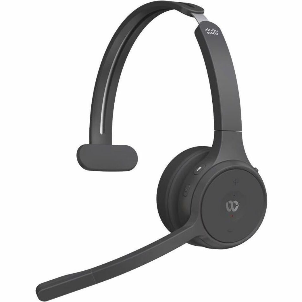 Cisco Single On-ear Headset+Charging Stand, USB-A Bundle Carbon Black - Google Assistant, Siri - Mono - Wireless - Bluetooth - 213.3 ft - 32 Ohm - 20 Hz to 20 kHz - On-ear - Monaural - Ear-cup - Carbo