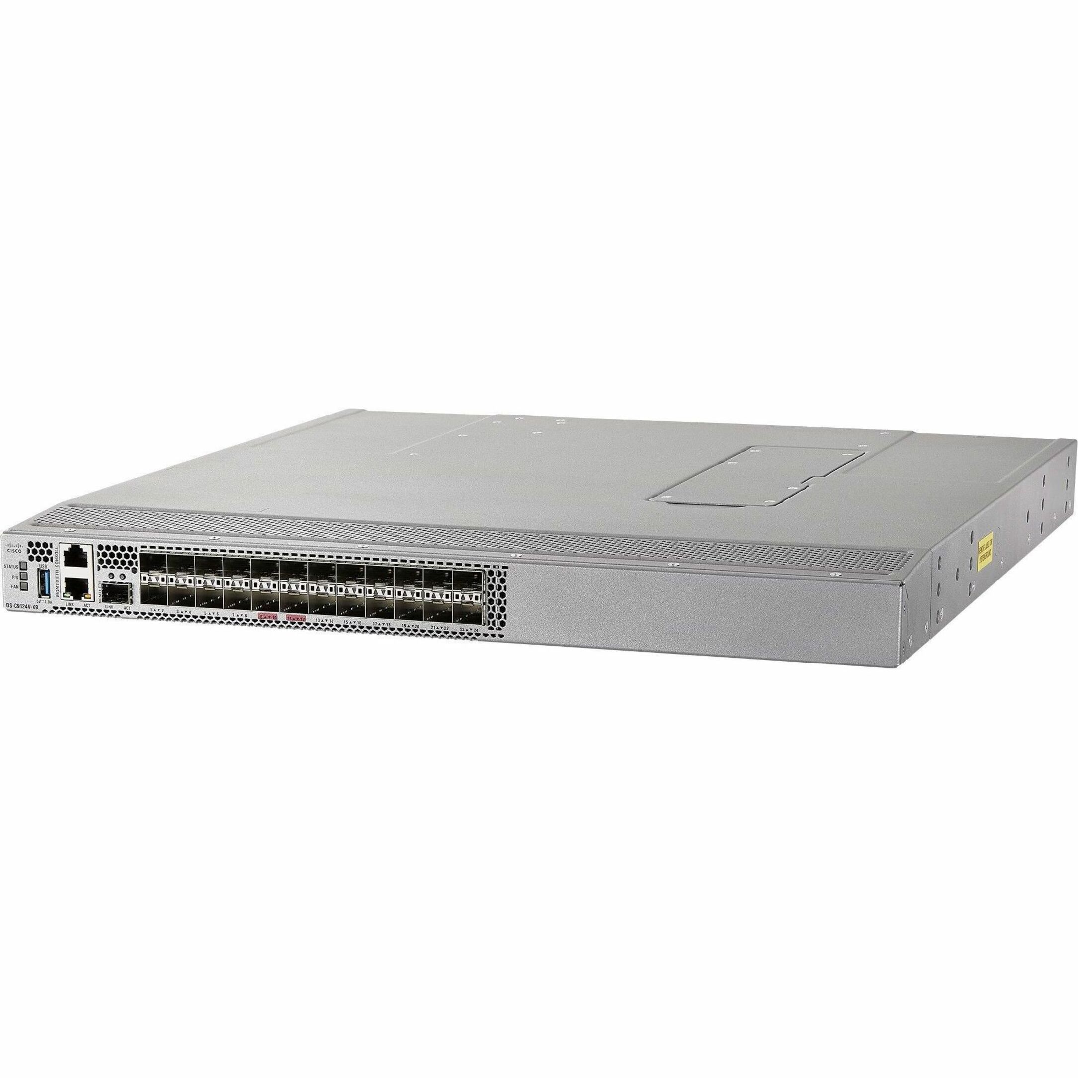 Cisco MDS 9124V 64-Gbps 24-Port Fibre Channel Switch - 24 Ports - 64 Gbit/s - 24 Fiber Channel Ports - Gigabit Ethernet - 24 x Total Expansion Slots - 24 x SFP+ Slots - Rack-mountable - 1U