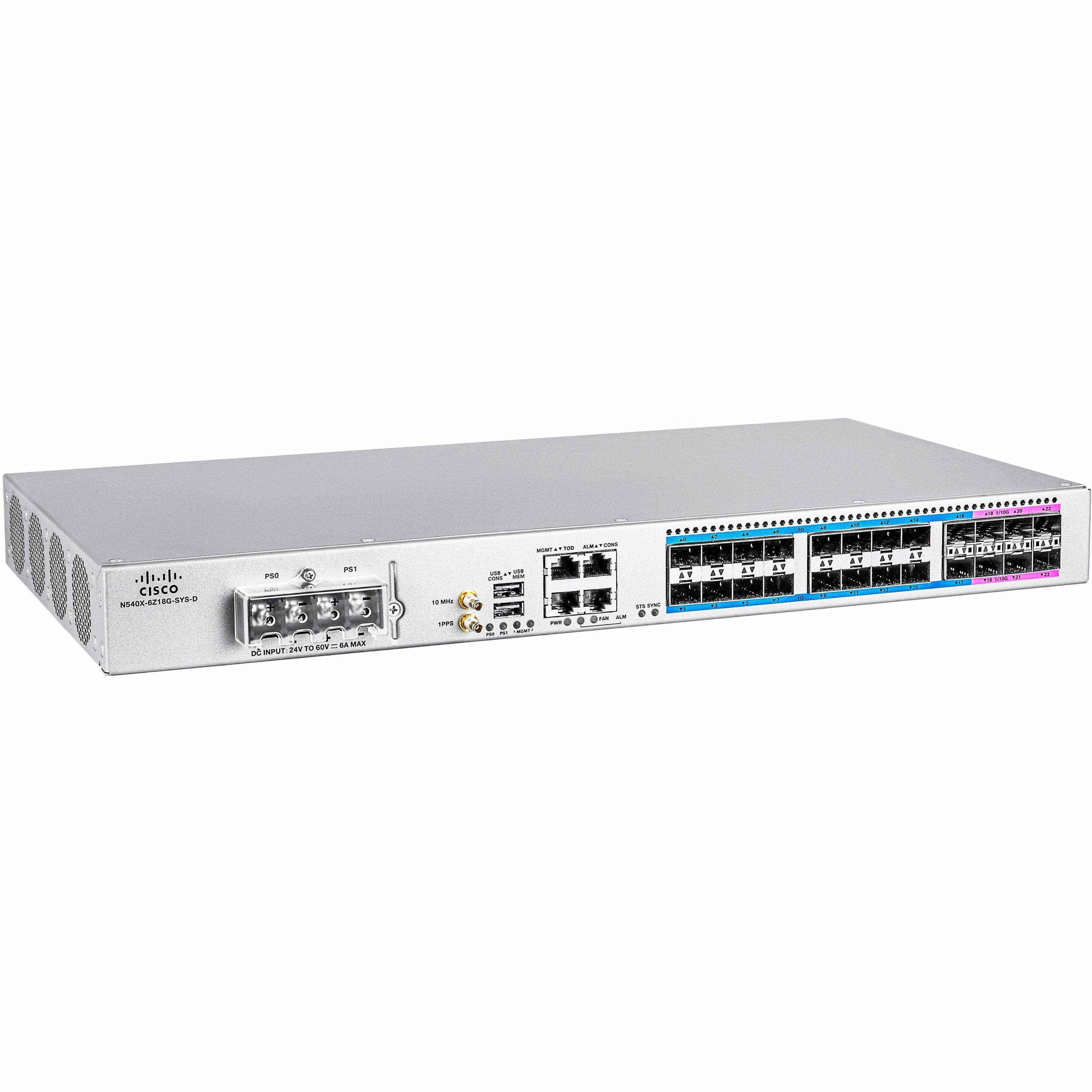 Cisco N540-6Z18G-SYS-D Router - Management Port - 24 SFP (mini-GBIC) Slots, SFP+ Slots - 8 GB - 10 Gigabit Ethernet - IEEE 802.1Q - 1U - Rack-mountable - 1 Year