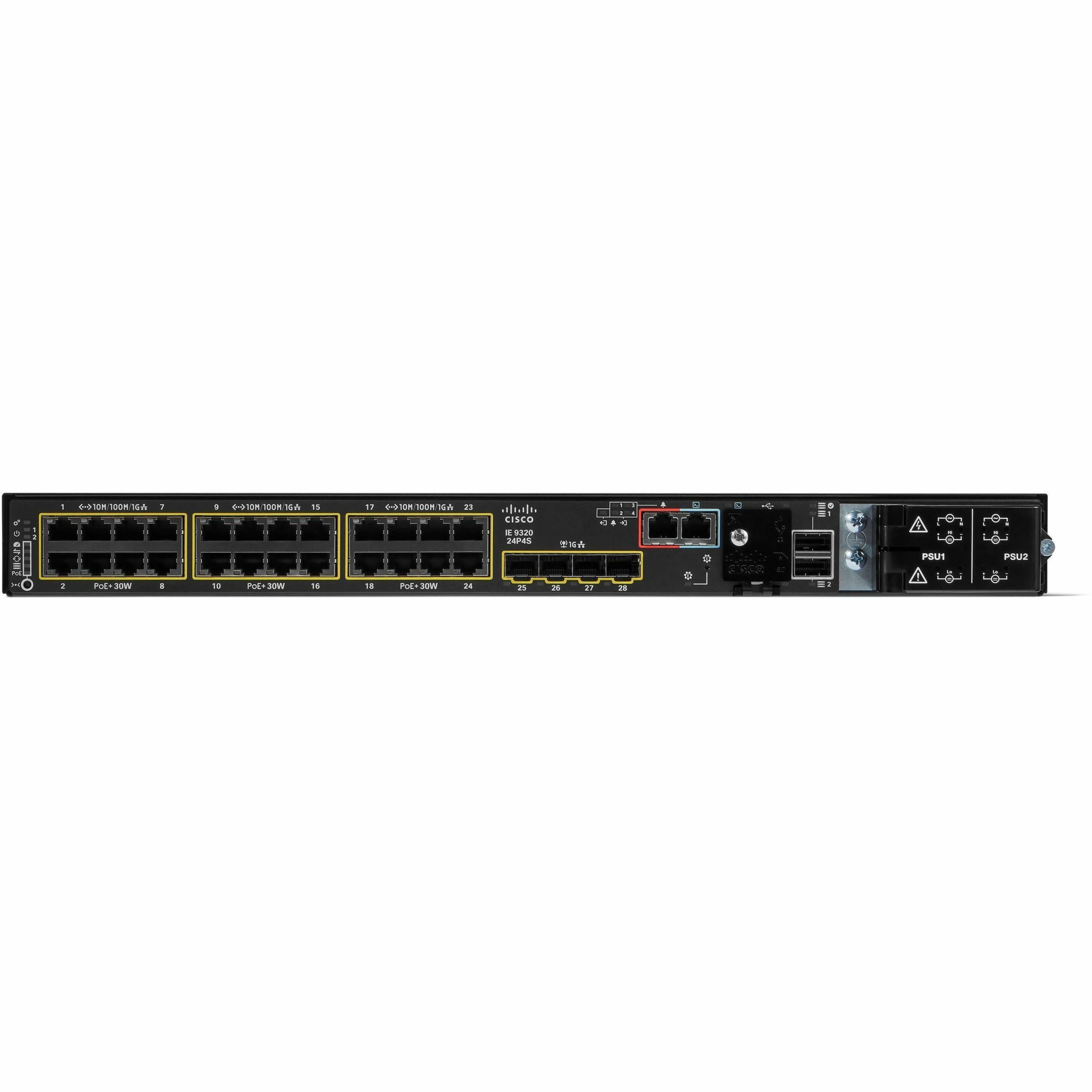 Cisco Catalyst IE-9320-24P4S Ethernet Switch - 24 Ports - Manageable - Gigabit Ethernet - 10/100/1000Base-T, 1000Base-X - 3 Layer Supported - Modular - 37 W Power Consumption - 385 W PoE Budget - Twis
