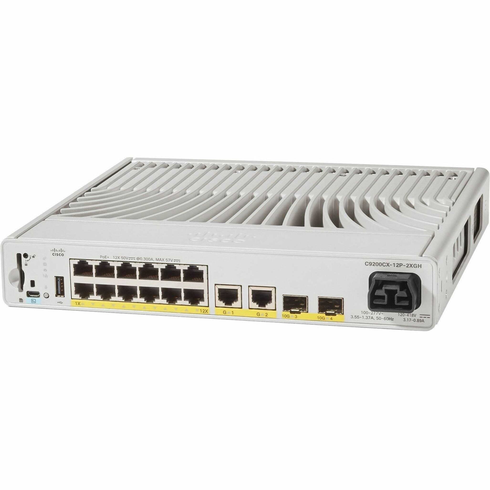 Cisco Catalyst C9200CX-12P-2XGH Ethernet Switch - 12 Ports - Manageable - 10 Gigabit Ethernet - 10GBase-T, 10GBase-X - 3 Layer Supported - 315 W Power Consumption - 240 W PoE Budget - Optical Fiber, T