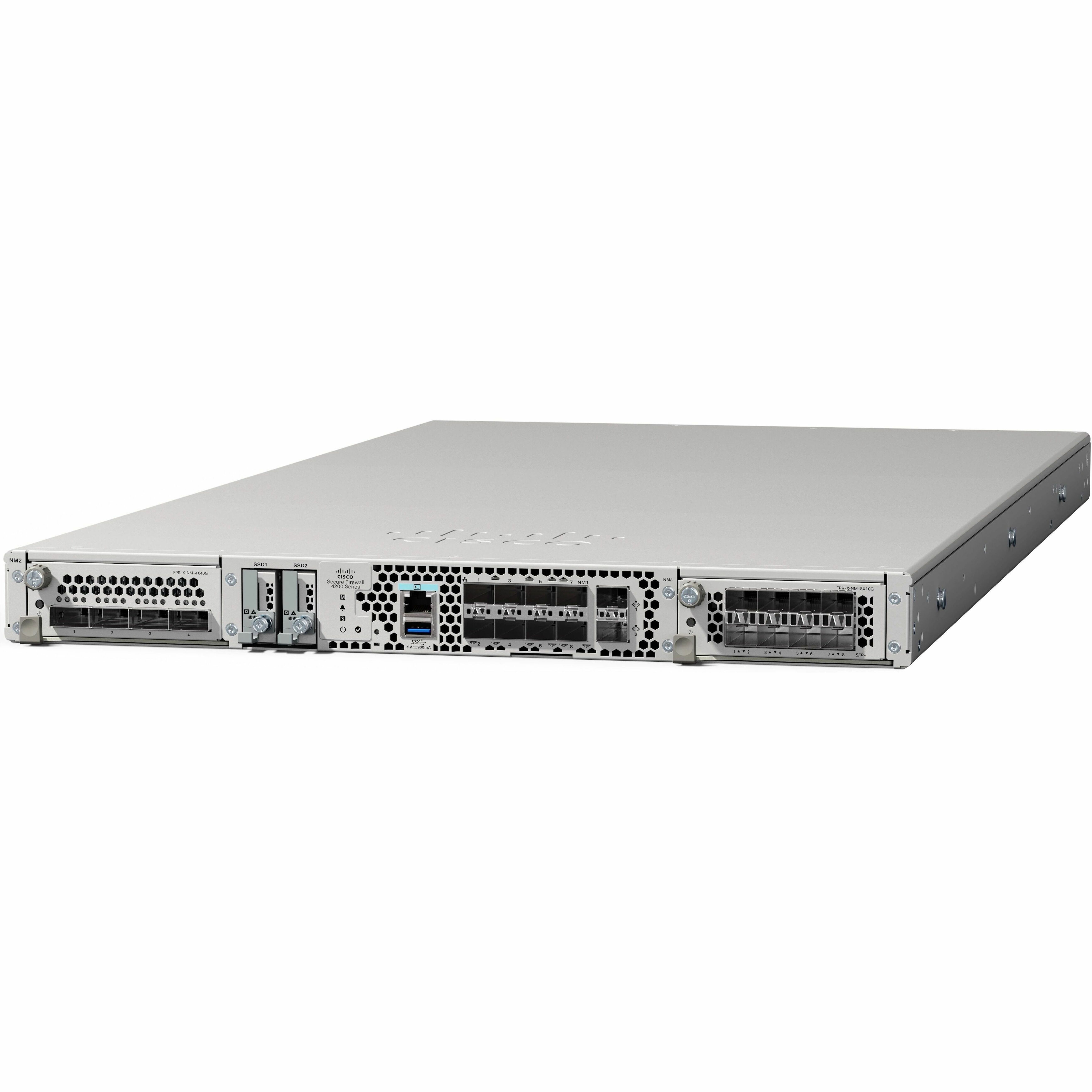 Cisco 4245 Network Security/Firewall Appliance - 25 Gigabit Ethernet - 140 Gbit/s Firewall Throughput - AES (256-bit), SHA-256 - 30000 VPN - 8 Total Expansion Slots - 50 Hz, 60 Hz - 1U - Rack-mountabl