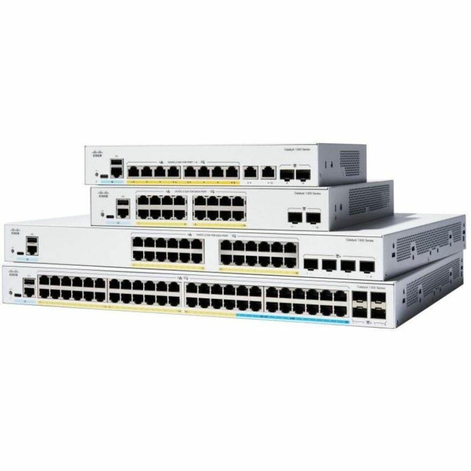 Cisco Catalyst C1300-48FP-4X Ethernet Switch - 48 Ports - Manageable - Gigabit Ethernet, 10 Gigabit Ethernet - 10/100/1000Base-T, 10GBase-X - 3 Layer Supported - 4 SFP Slots - 886.42 W Power Consumpti