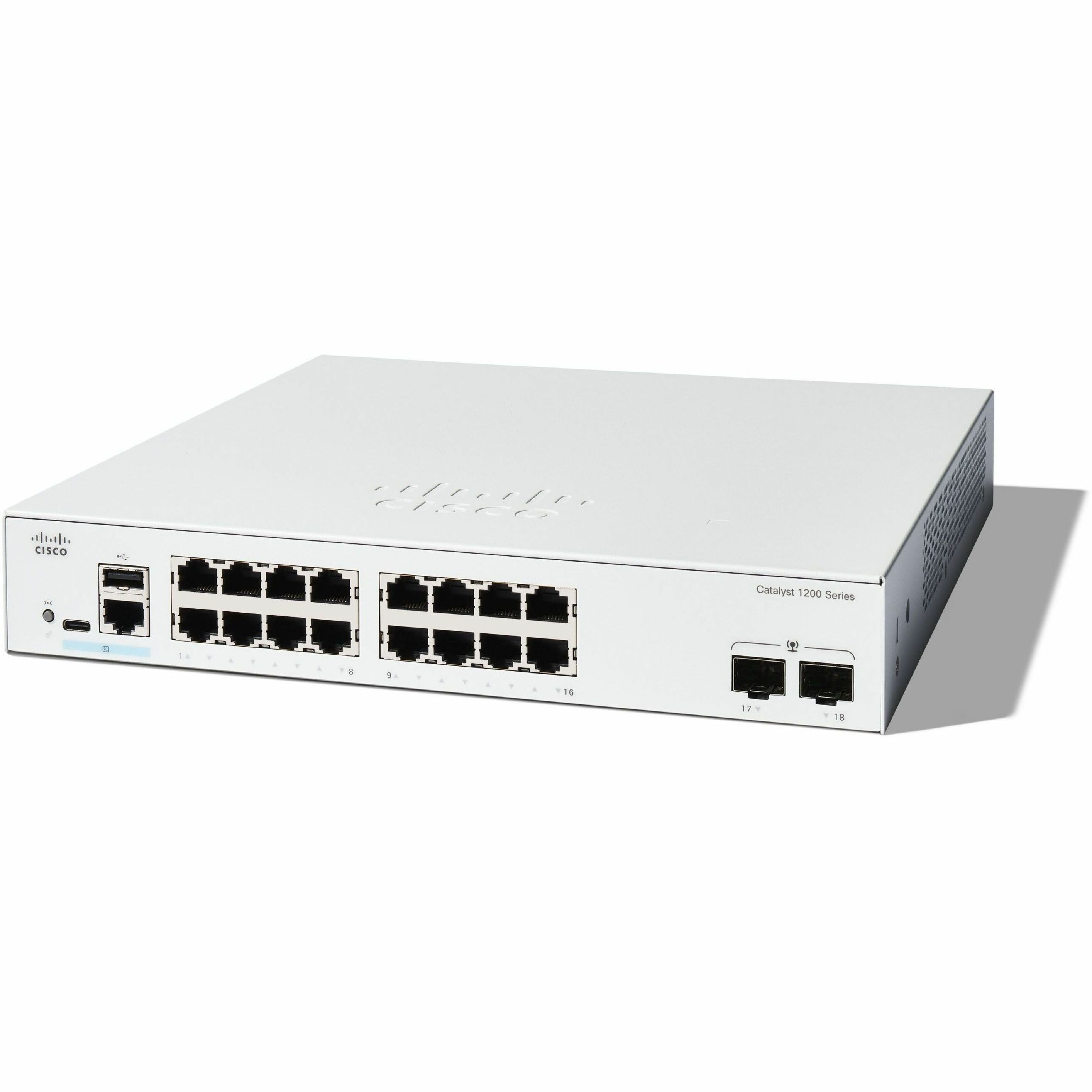 Cisco Catalyst C1200-16T-2G Ethernet Switch - 16 Ports - Manageable - Gigabit Ethernet - 1000Base-X, 10/100/1000Base-T - 3 Layer Supported - Modular - 2 SFP Slots - 18.37 W Power Consumption - Optical
