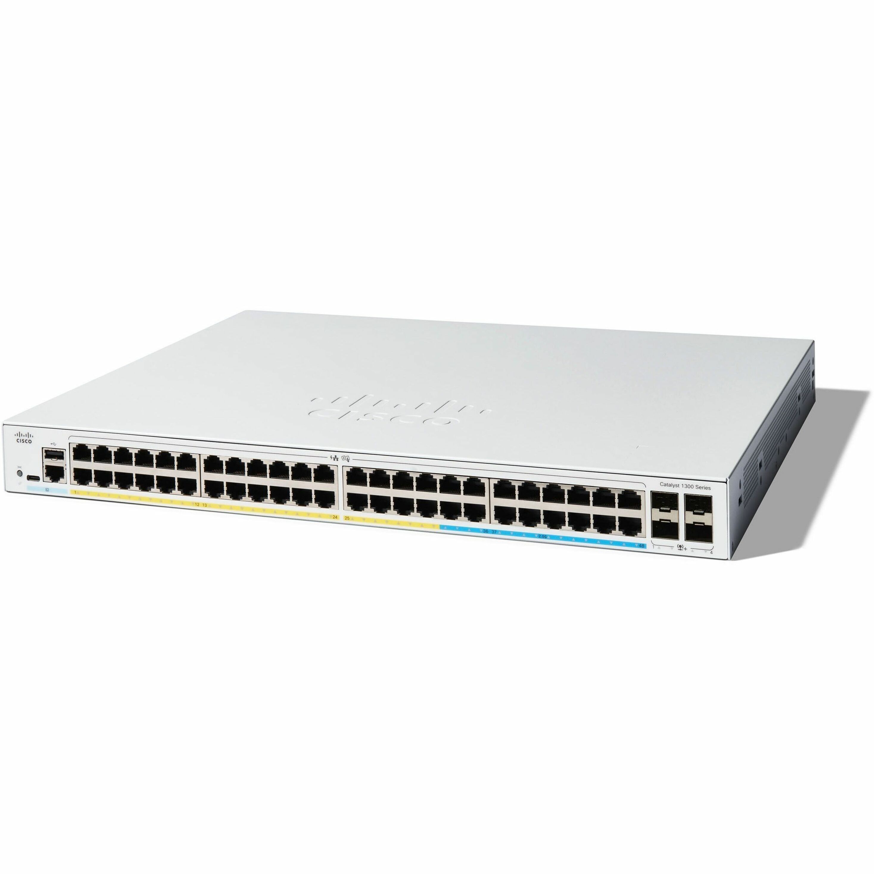 Cisco Catalyst C1300-48P-4X Ethernet Switch - 48 Ports - Manageable - 10 Gigabit Ethernet - 10/100/1000Base-T, 10GBase-X - 3 Layer Supported - Modular - 463.32 W Power Consumption - 370 W PoE Budget -