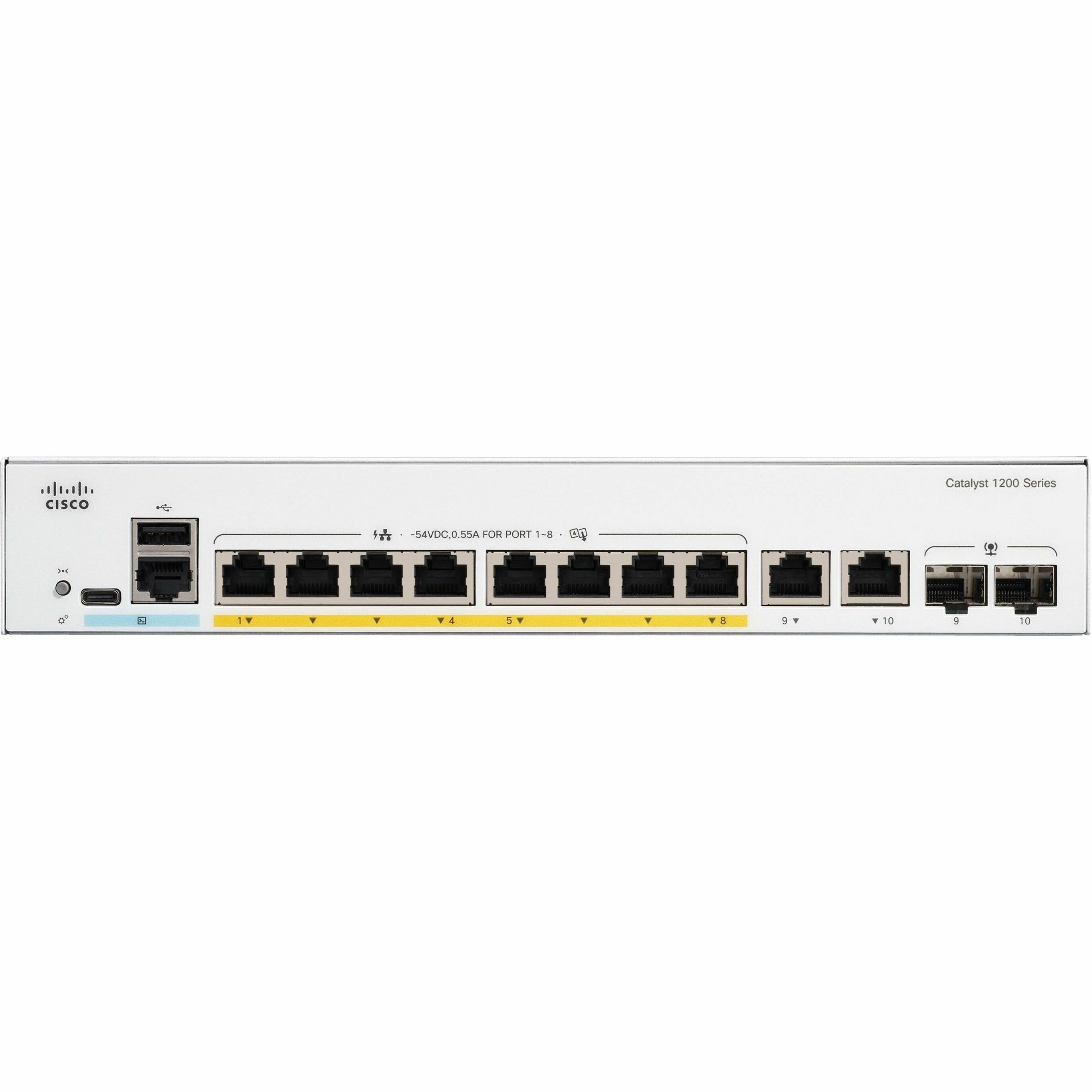 Cisco Catalyst C1200-8P-E-2G Ethernet Switch - 10 Ports - Manageable - Gigabit Ethernet - 1000Base-X, 10/100/1000Base-T - 3 Layer Supported - Modular - 2 SFP Slots - 80.86 W Power Consumption - 67 W P