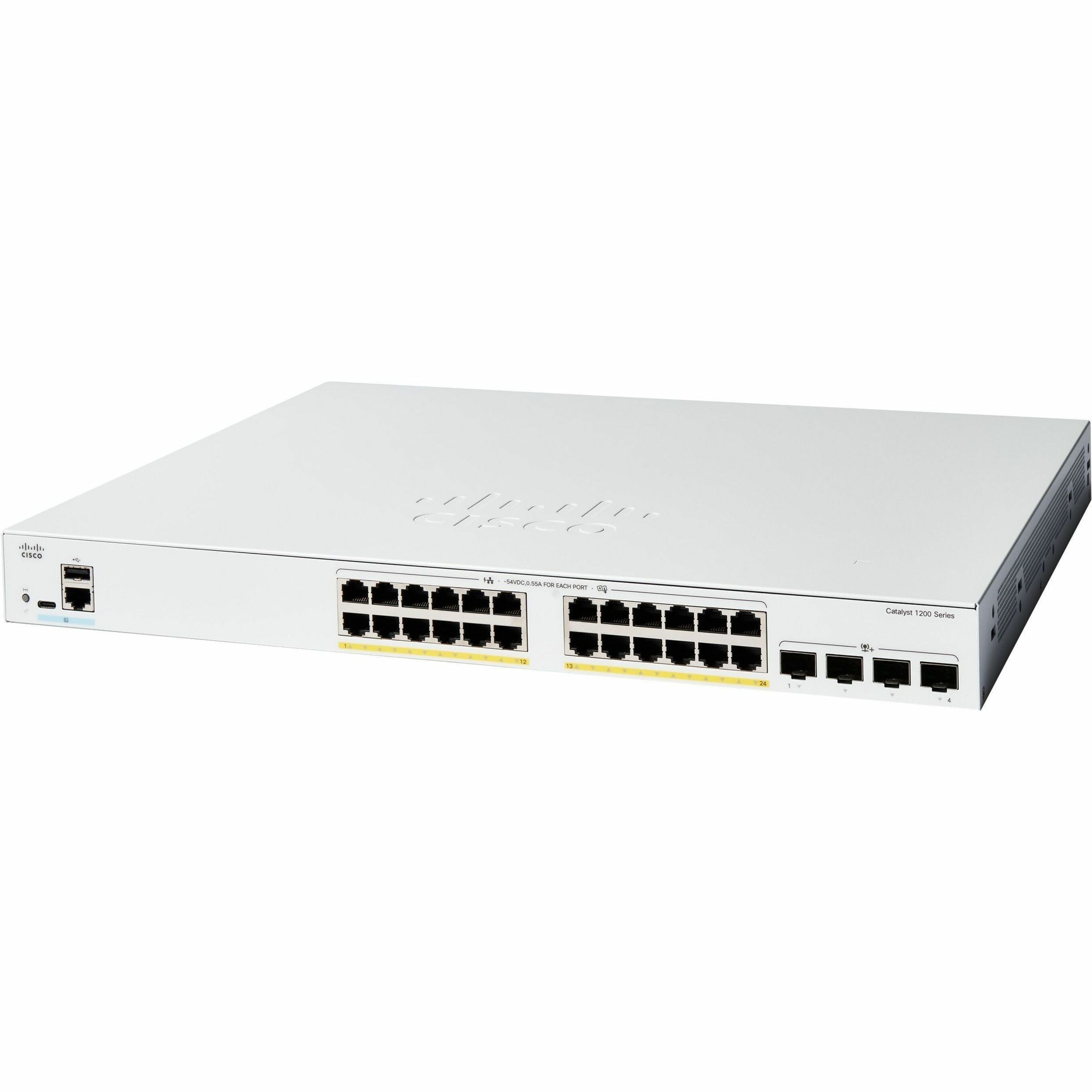 Cisco Catalyst C1200-24FP-4X Ethernet Switch - 24 Ports - Manageable - 10 Gigabit Ethernet - 10/100/1000Base-T, 10GBase-X - 3 Layer Supported - Modular - 437.40 W Power Consumption - 375 W PoE Budget 
