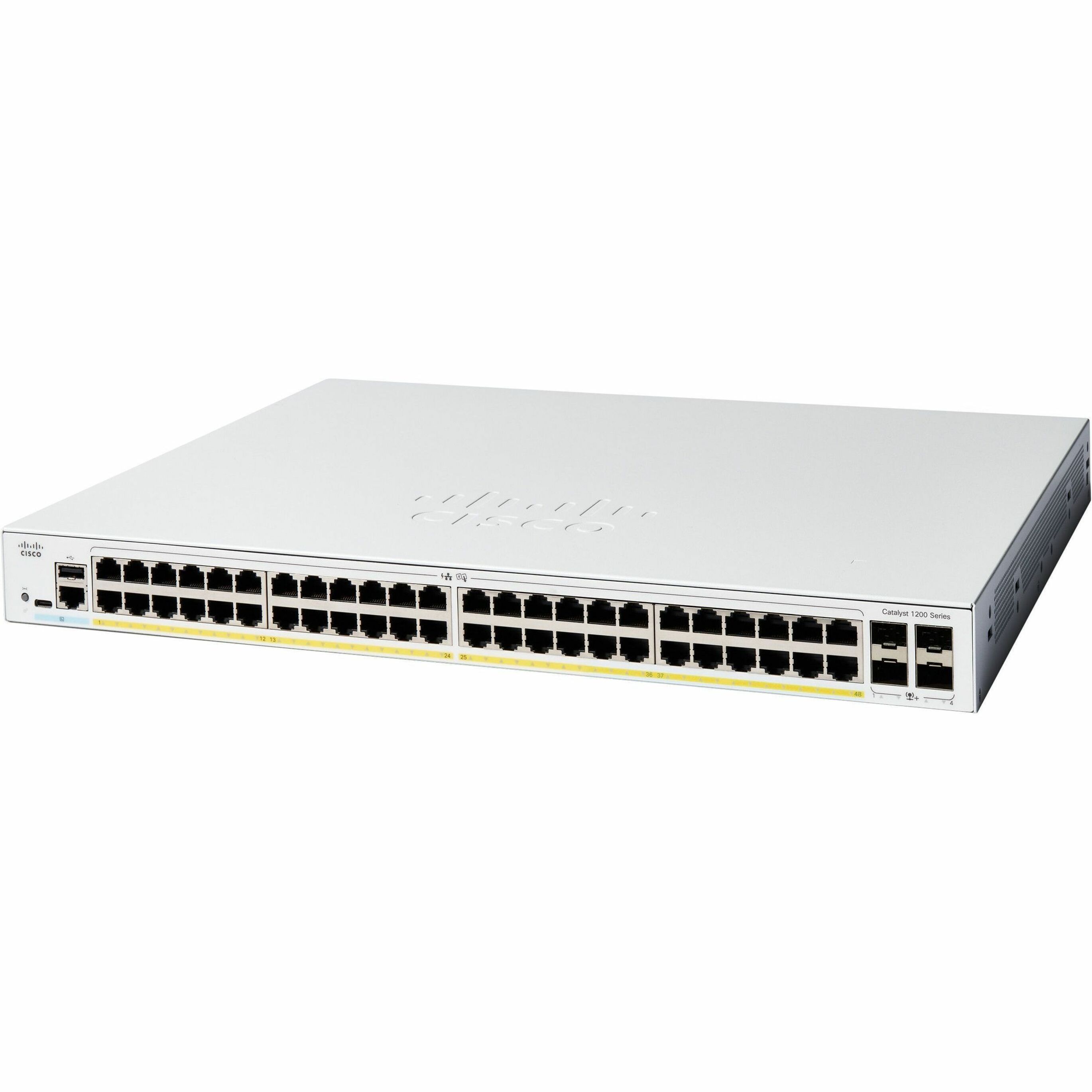 Cisco Catalyst C1200-48P-4G Ethernet Switch - 48 Ports - Manageable - Gigabit Ethernet - 10/100/1000Base-T, 1000Base-X - 3 Layer Supported - 4 SFP Slots - 451.95 W Power Consumption - 375 W PoE Budget