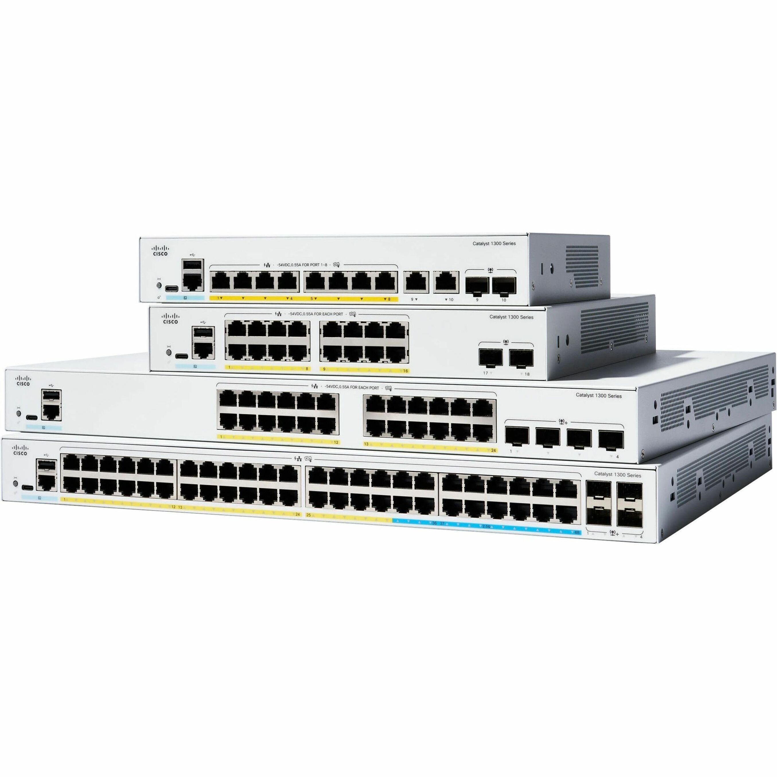 Cisco Catalyst C1300-48T-4G Ethernet Switch - 54 Ports - Manageable - Gigabit Ethernet - 1000Base-X, 10/100/1000Base-T - 3 Layer Supported - Modular - 4 SFP Slots - 48.64 W Power Consumption - Optical