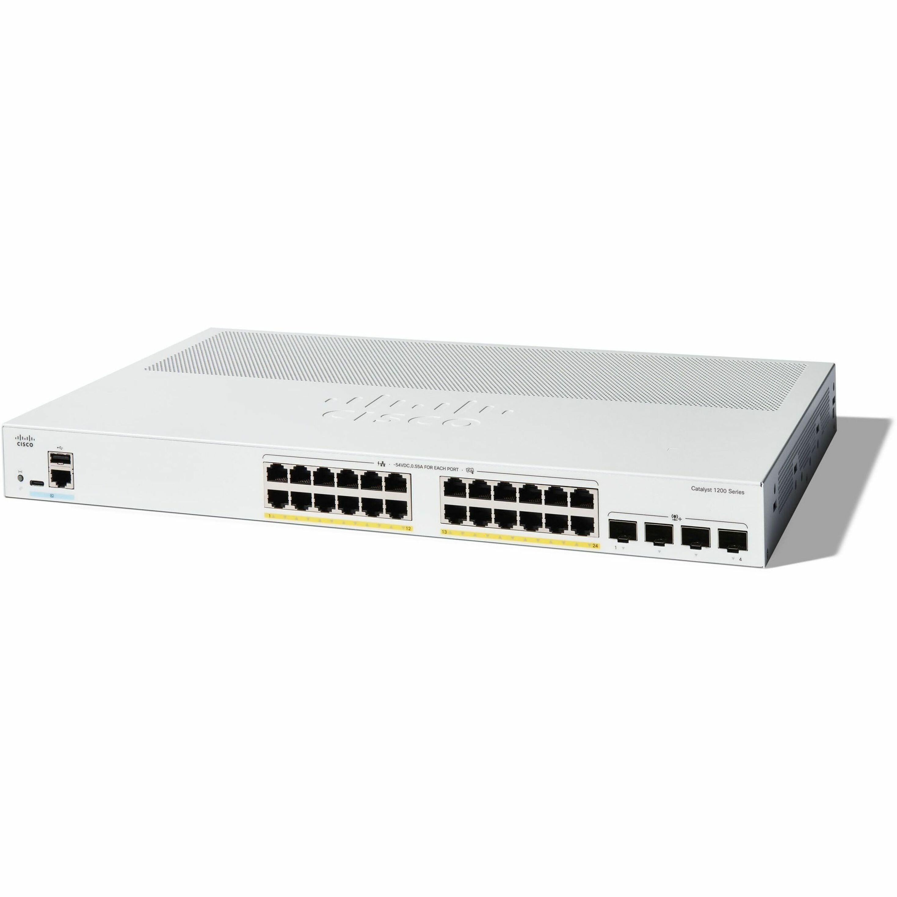 Cisco Catalyst C1200-24P-4X Ethernet Switch - 24 Ports - Manageable - 10 Gigabit Ethernet - 10/100/1000Base-T, 10GBase-X - 3 Layer Supported - Modular - 236.90 W Power Consumption - 195 W PoE Budget -