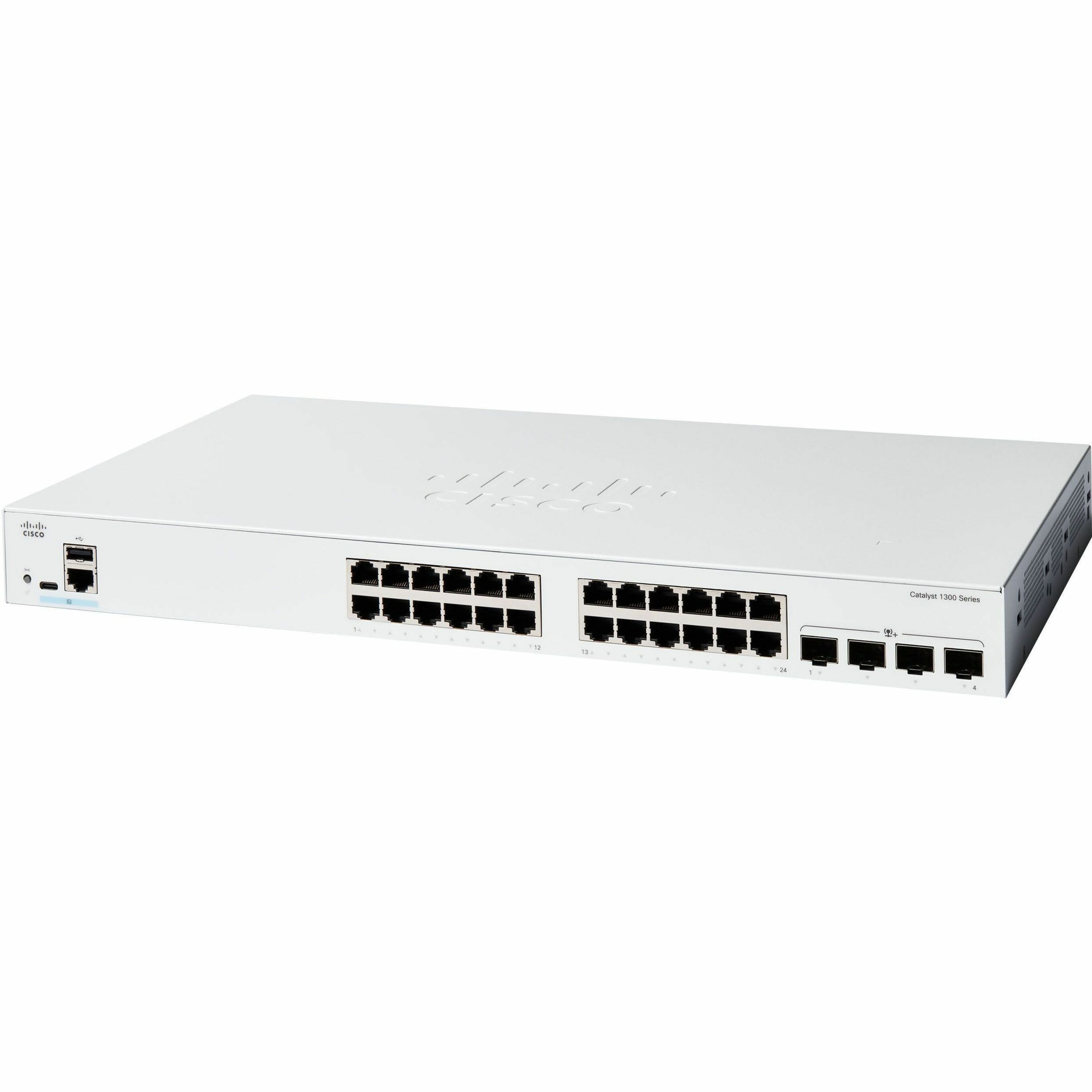 Cisco Catalyst C1300-24T-4X Ethernet Switch - 24 Ports - Manageable - 10 Gigabit Ethernet - 10/100/1000Base-T, 10GBase-X - 3 Layer Supported - Modular - 27.25 W Power Consumption - Optical Fiber, Twis