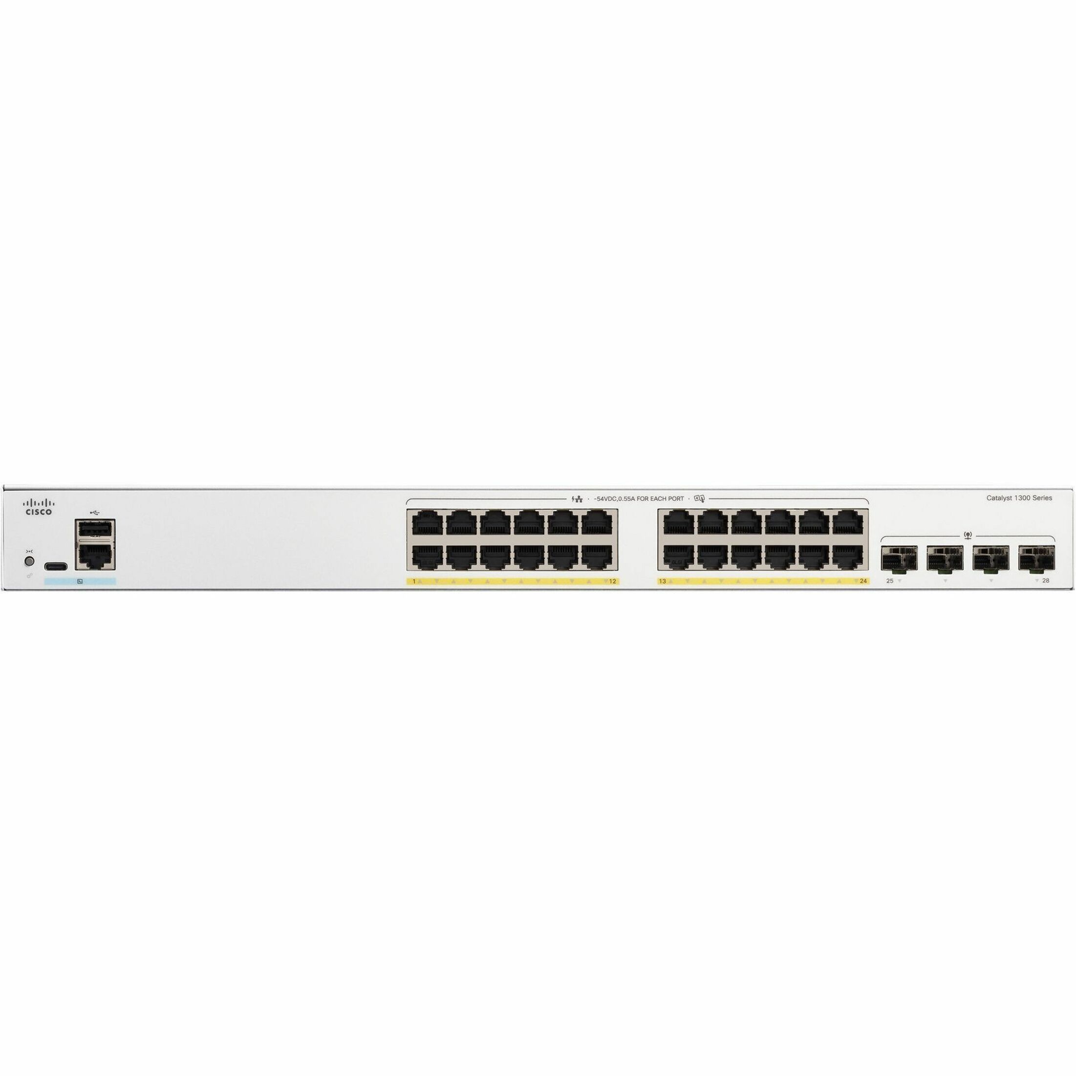 Cisco Catalyst C1300-24P-4G Ethernet Switch - 24 Ports - Manageable - Gigabit Ethernet - 10/100/1000Base-T, 1000Base-X - 3 Layer Supported - Modular - 4 SFP Slots - 236.40 W Power Consumption - 195 W 