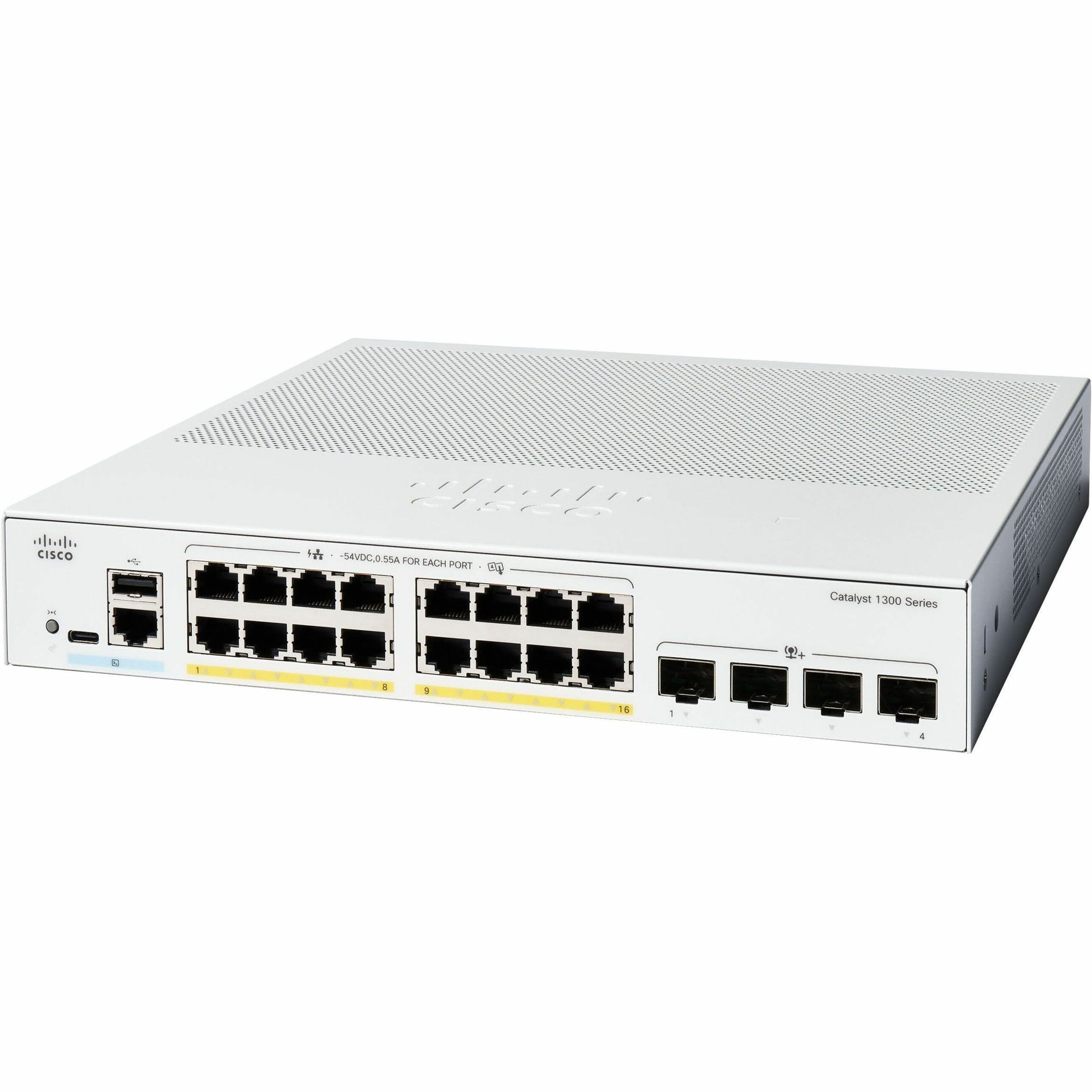 Cisco Catalyst C1300-16P-4X Ethernet Switch - 16 Ports - Manageable - 10 Gigabit Ethernet - 10/100/1000Base-T, 10GBase-X - 3 Layer Supported - Modular - 279.80 W Power Consumption - 120 W PoE Budget -