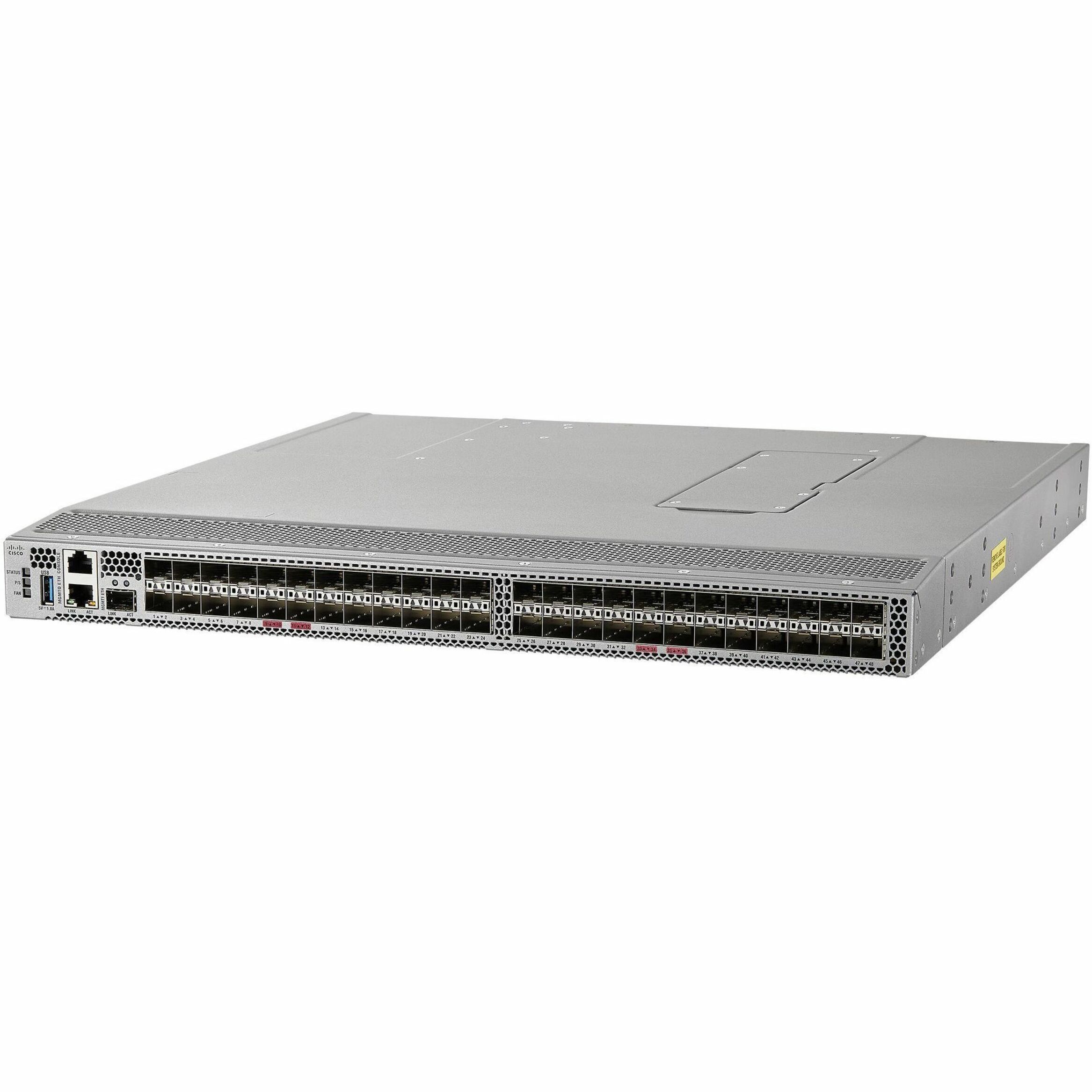 Cisco MDS 9148V 64-Gbps 48-Port Fibre Channel Switch - 48 Ports - 64 Gbit/s - 48 Fiber Channel Ports - 64 Gigabit Ethernet - 48 x Total Expansion Slots - SFP+ - 48 x SFP+ Slots - Manageable - Rack-mou