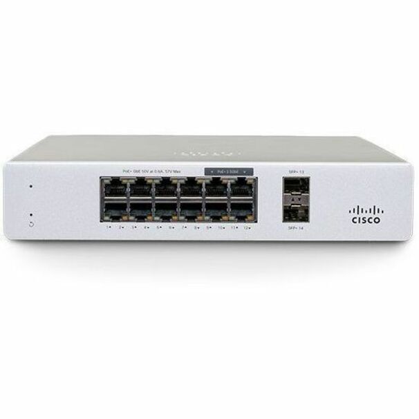 Cisco Meraki MS130-12X-HW Ethernet Switch - 12 Ports - Manageable - Gigabit Ethernet - 10/100/1000Base-T, 1000Base-X - 2 Layer Supported - 4 SFP Slots - 240 W PoE Budget - Optical Fiber, Twisted Pair 