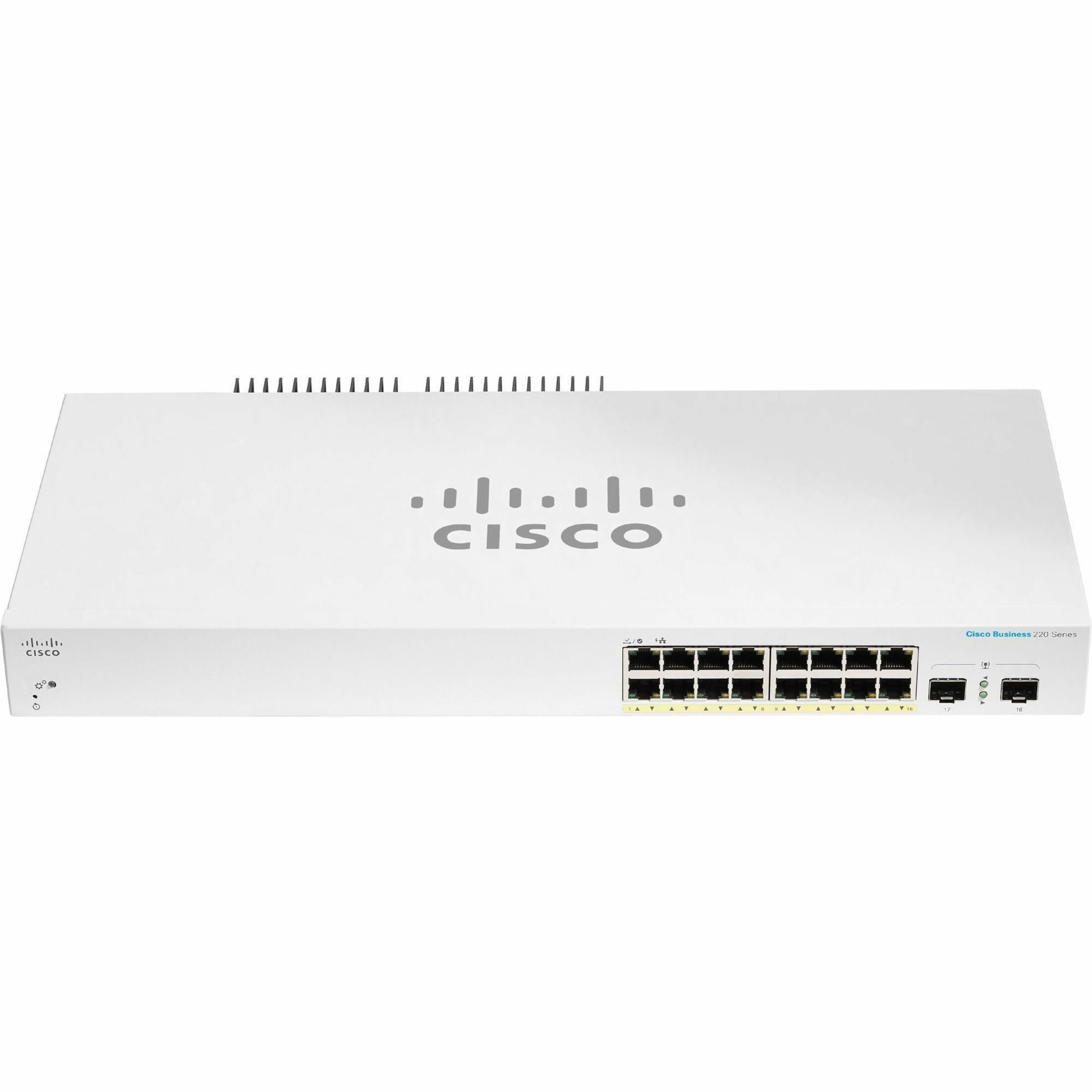 Cisco Business CBS220-16P-2G Ethernet Switch - 16 Ports - Manageable - Gigabit Ethernet - 10/100/1000Base-T, 1000Base-X - Refurbished - 2 Layer Supported - Modular - 2 SFP Slots - 18.30 W Power Consum