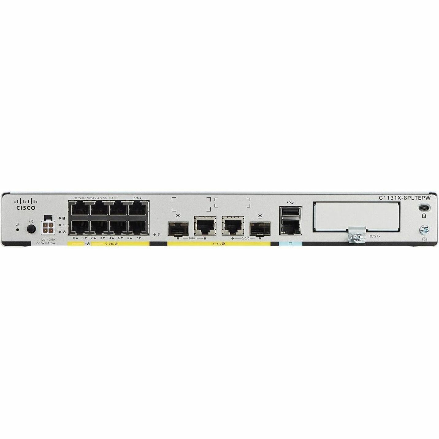 Cisco C1131X-8PLTEPW Router - 10 Ports - 8 RJ-45 Port(s) - 2 WAN Port(s) - Management Port - 2 SFP (mini-GBIC) Slots, LTE Module Slots - 8 GB - Gigabit Ethernet - Rack-mountable - 1 Year