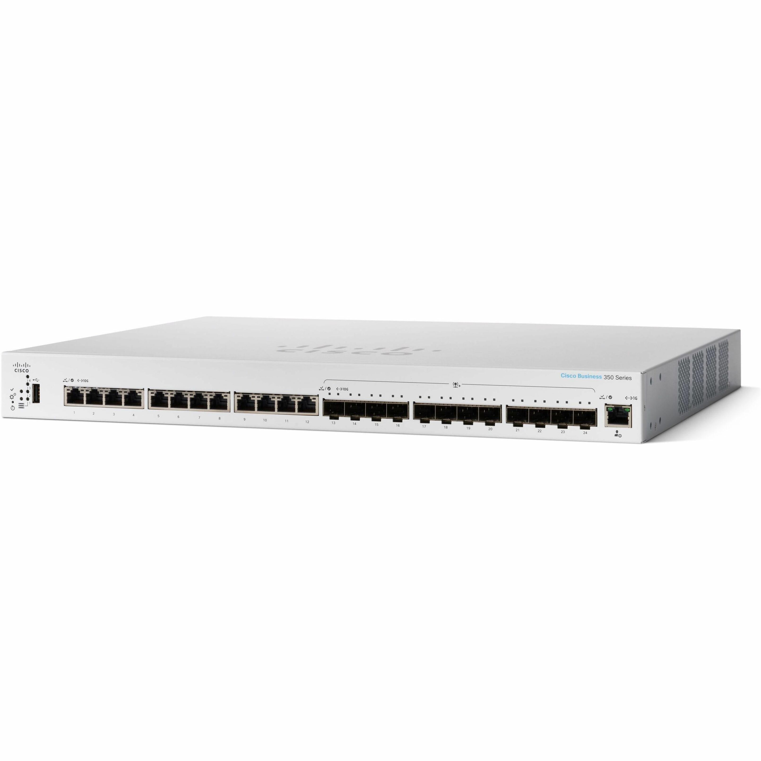 Cisco Business 350-24XTS Managed Switch - 12 Ports - Manageable - 10 Gigabit Ethernet - 10GBase-T, 10GBase-X - Refurbished - 3 Layer Supported - Modular - 80.20 W Power Consumption - Optical Fiber, Tw