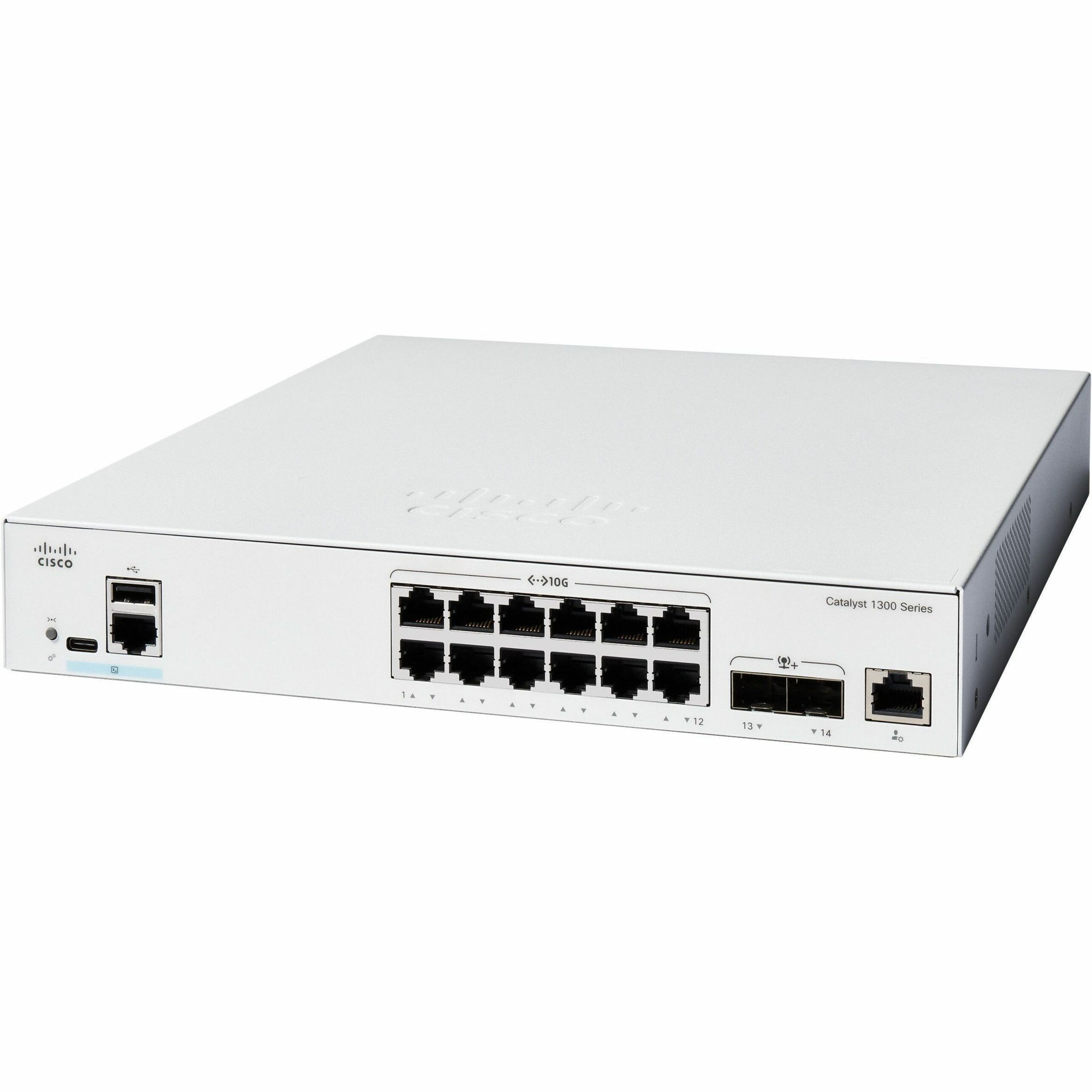Cisco Catalyst 1300-12XT-2X Layer 3 Switch - 12 Ports - Manageable - 10 Gigabit Ethernet - 10GBase-X, 10GBase-T - 3 Layer Supported - 56.70 W Power Consumption - Twisted Pair, Optical Fiber - 1U - Rac