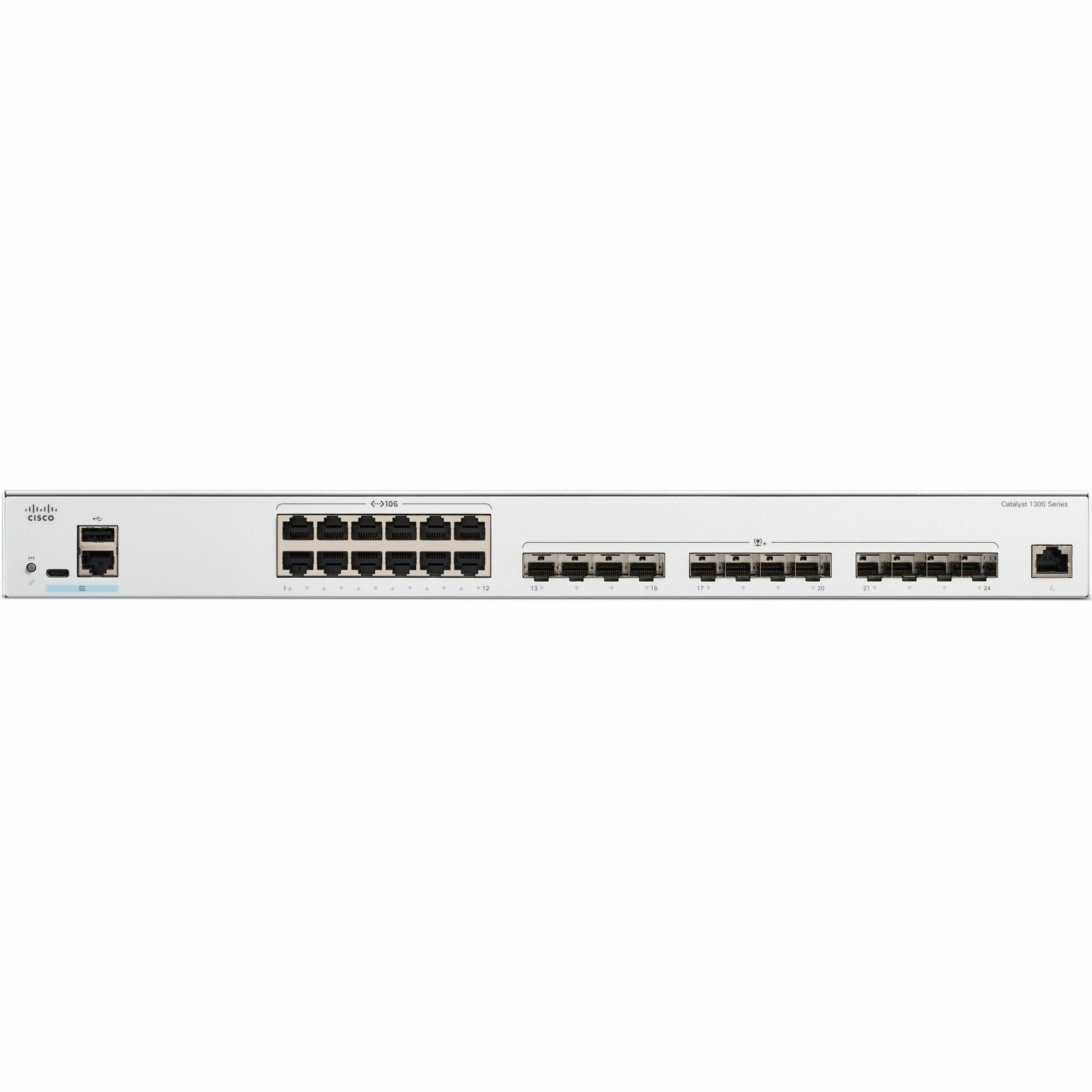 Cisco Catalyst 1300 C1300-24XTS Layer 3 Switch - 12 Ports - Manageable - 10 Gigabit Ethernet - 10GBase-T, 10GBase-X - 3 Layer Supported - 86.70 W Power Consumption - 195 W PoE Budget - Twisted Pair, O