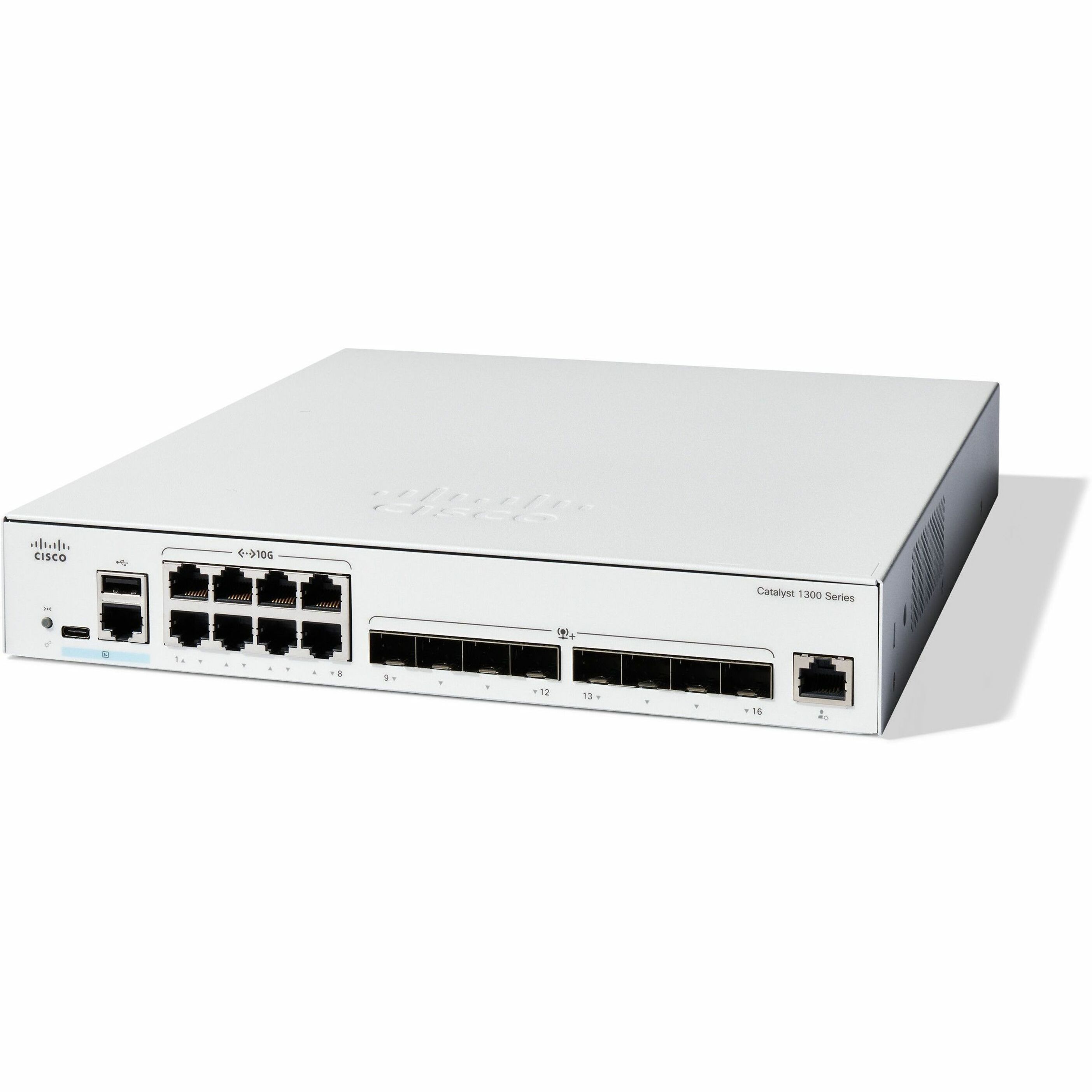 Cisco Catalyst C1300-16XTS Layer 3 Switch - 8 Ports - Manageable - 10 Gigabit Ethernet - 10GBase-T, 10GBase-X - 3 Layer Supported - 35.20 W Power Consumption - Optical Fiber, Twisted Pair - Rack-mount